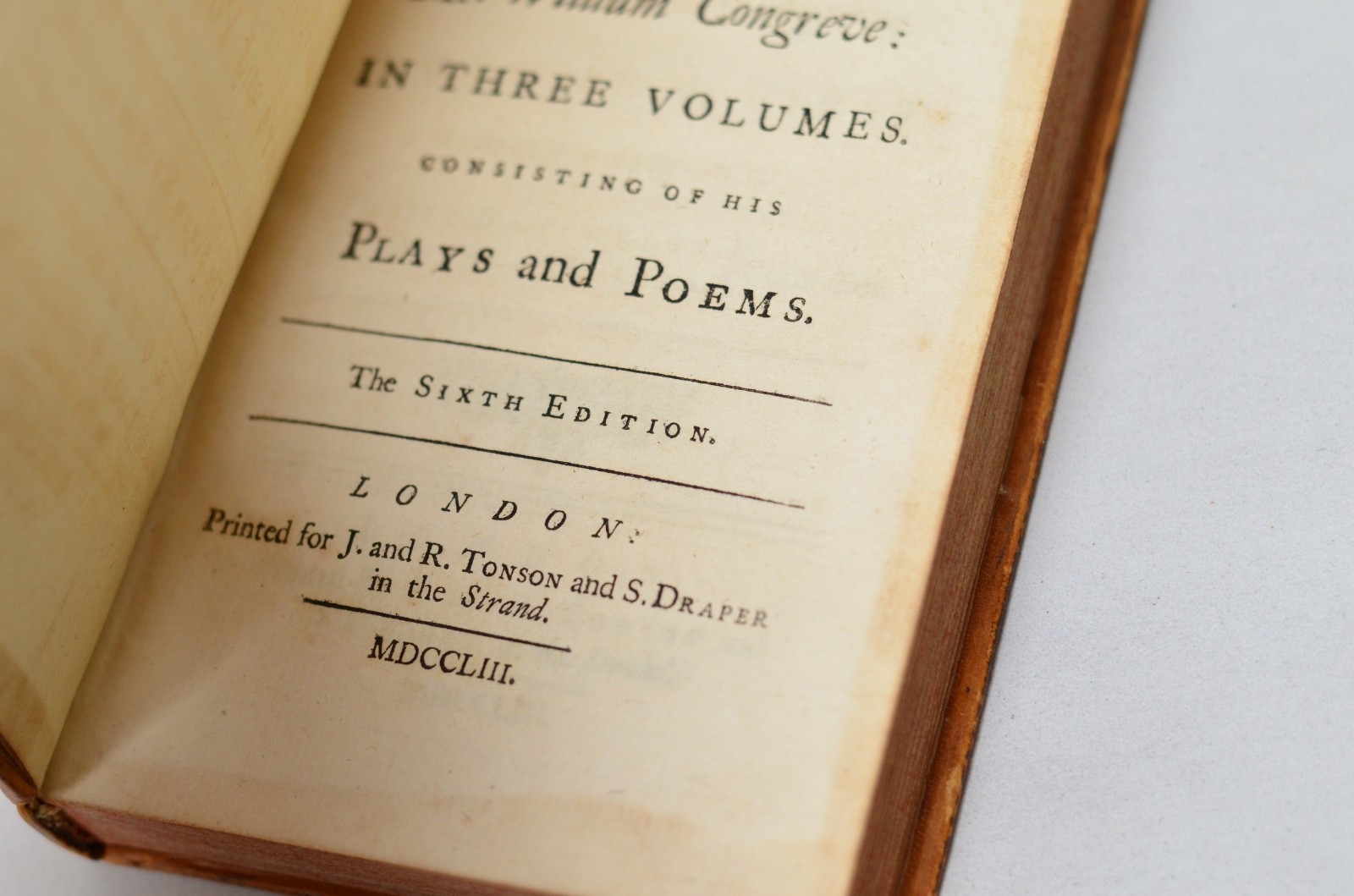 Antique Full Leather Bound Works of William Congreve 1753 – Complete 3 Volumes