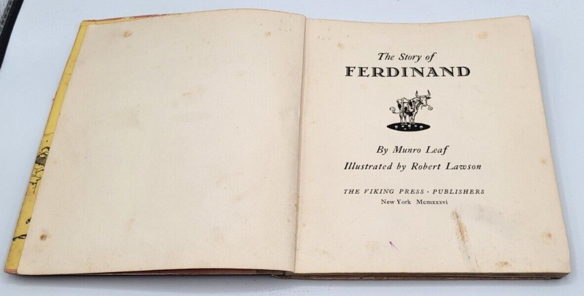 The Story of Ferdinand First Edition Second Printing Munro Leaf 1936 HC
