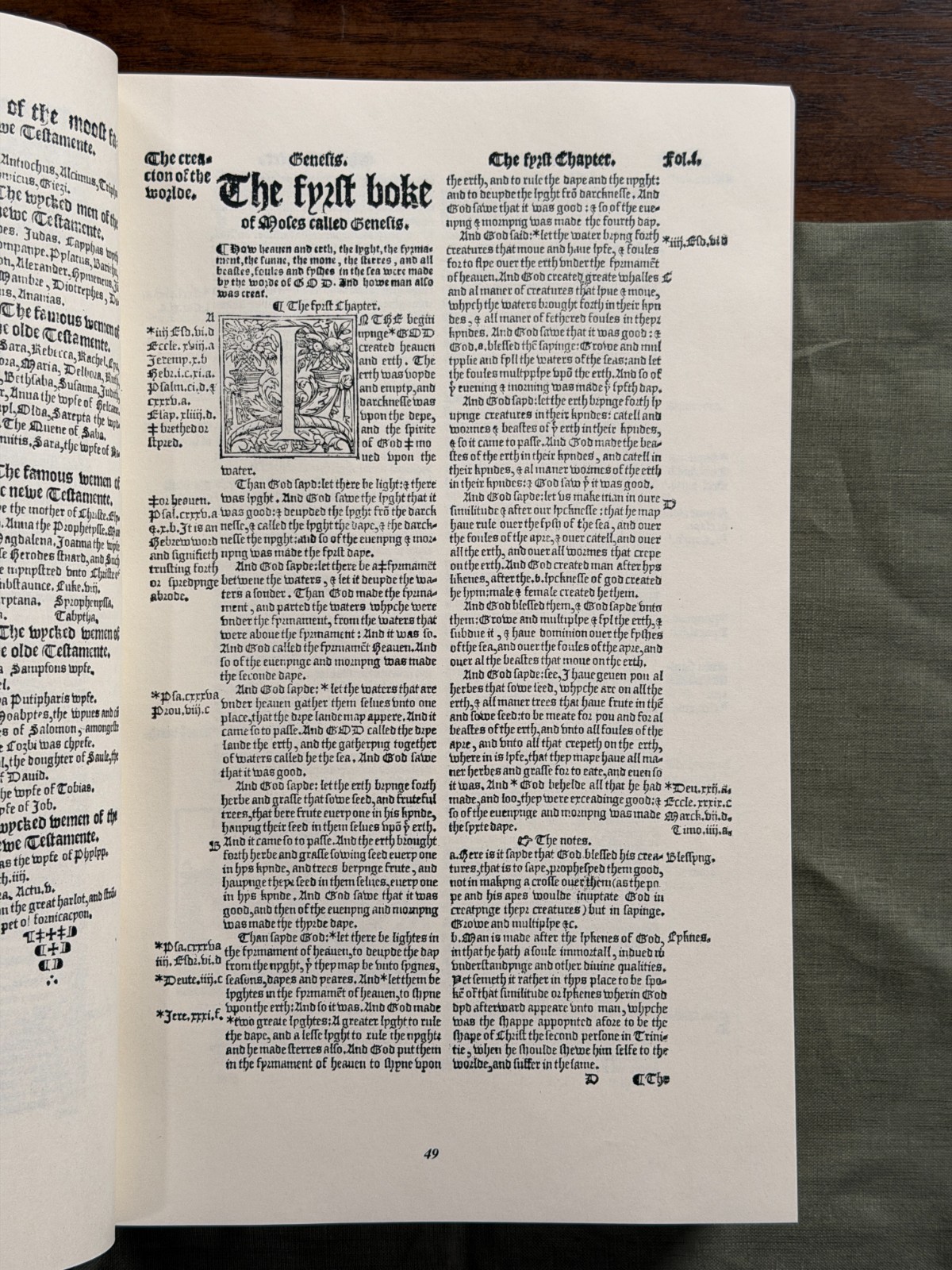1549 Matthew’s Tyndale Bible Facsimile Leather Gibbor Edition w/ Original Leaf
