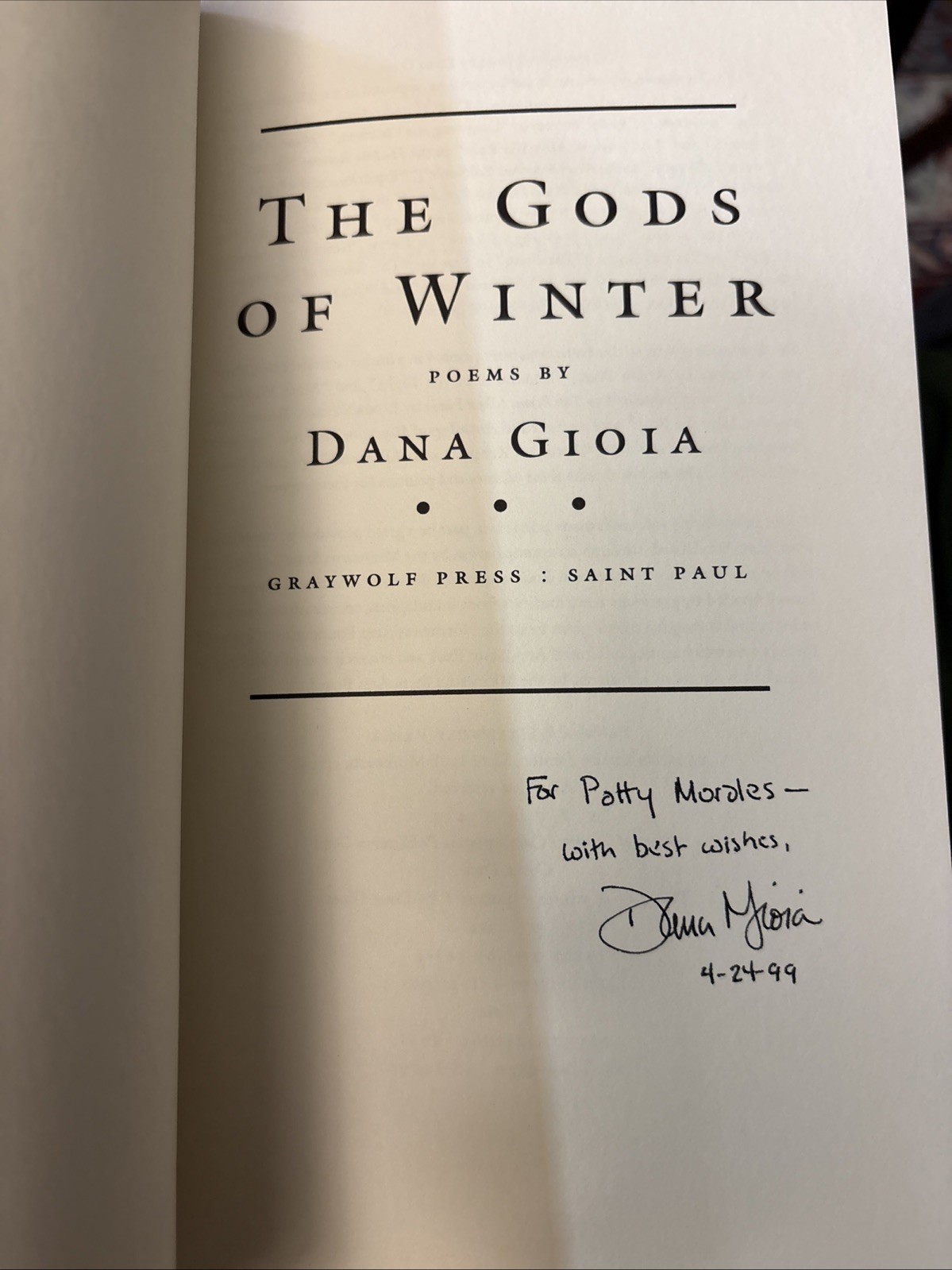 Gods of Winter Poems by Dana Gioia SIGNED Inscribed 1st Edition Paperback
