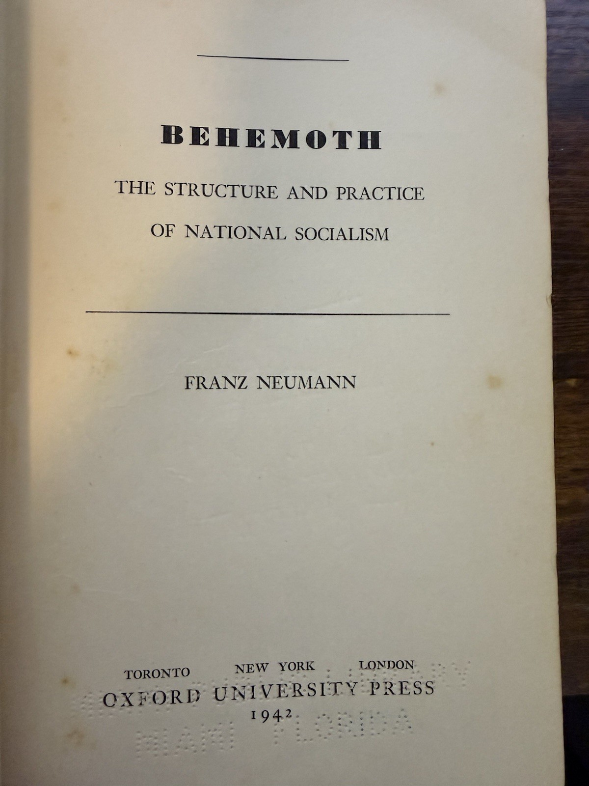 1942 Behemoth Structure & Practice of National Socialism Franz Neumann 1st Ed