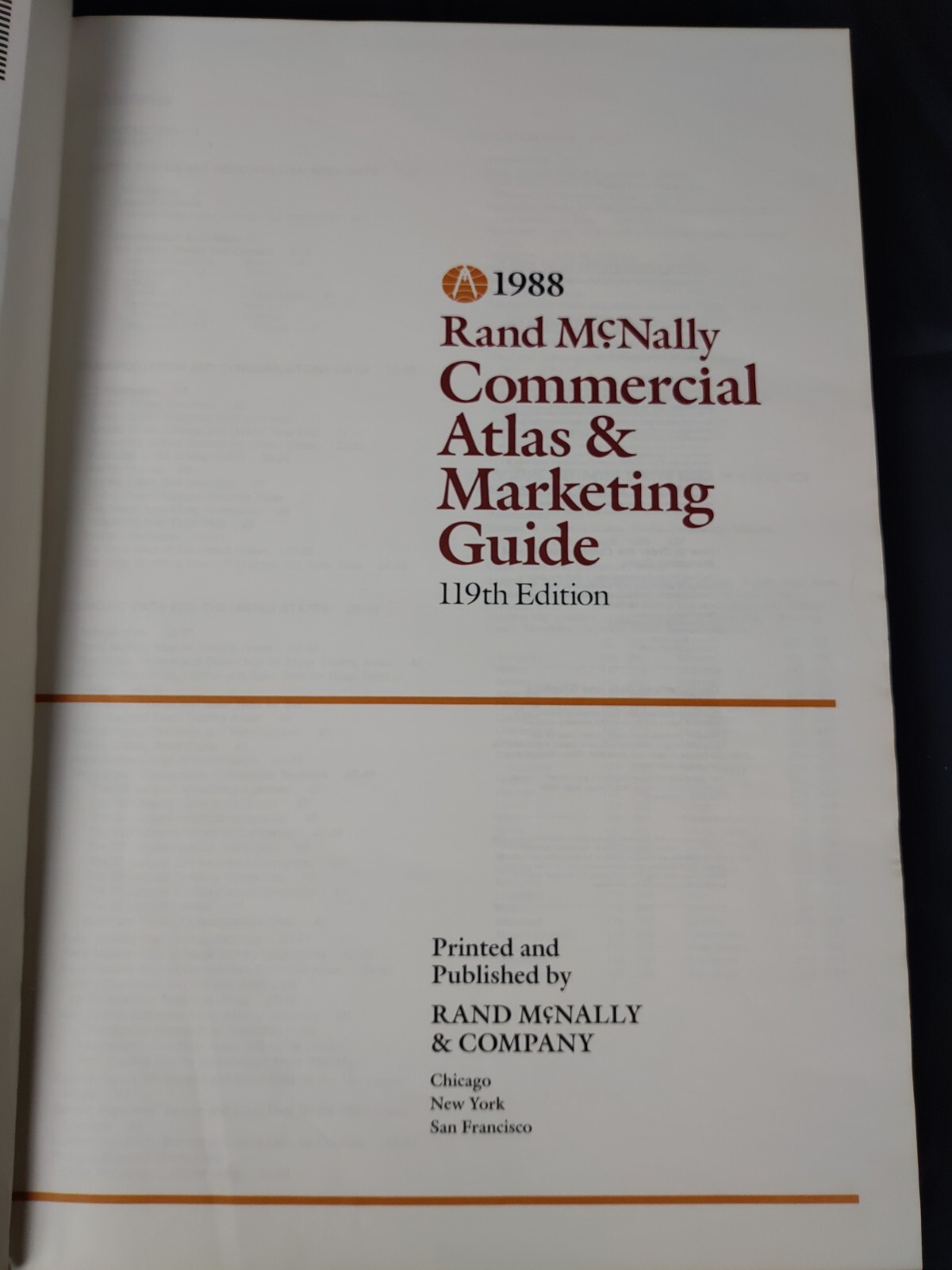 Rand McNally Commercial Atlas Marketing Guide 119th Edition 1988 Extra Large HC