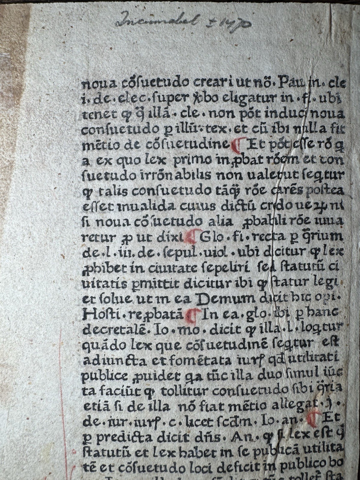 VERY EARLY Incunable Canon Law Fragment on Handmade Paper Likely Europe c. 1470