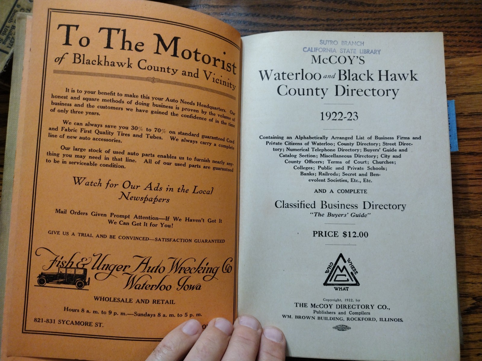 McCoy’s Waterloo & Black Hawk County Directory Buyer’s Guide 1922-23 611 pages