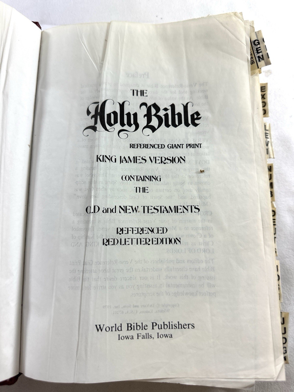 1979 Holy Bible Concordance KJV Giant Print Red Letter Indexed World Bible