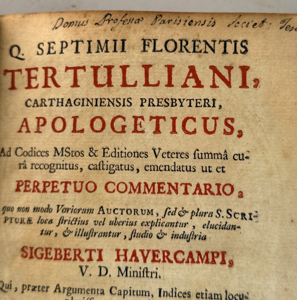 1718 Q.SEPTIMII FLORENTIS TERTULLIANI CARTHAGINIENSIS PRESBYTERI APOLOGETICUS