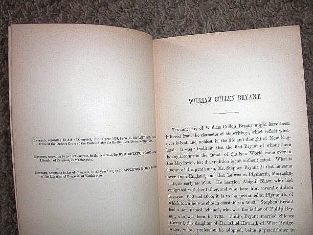 Poetical Works of William Cullen Bryant-1889 book D. Appleton & Co NICE SHAPE