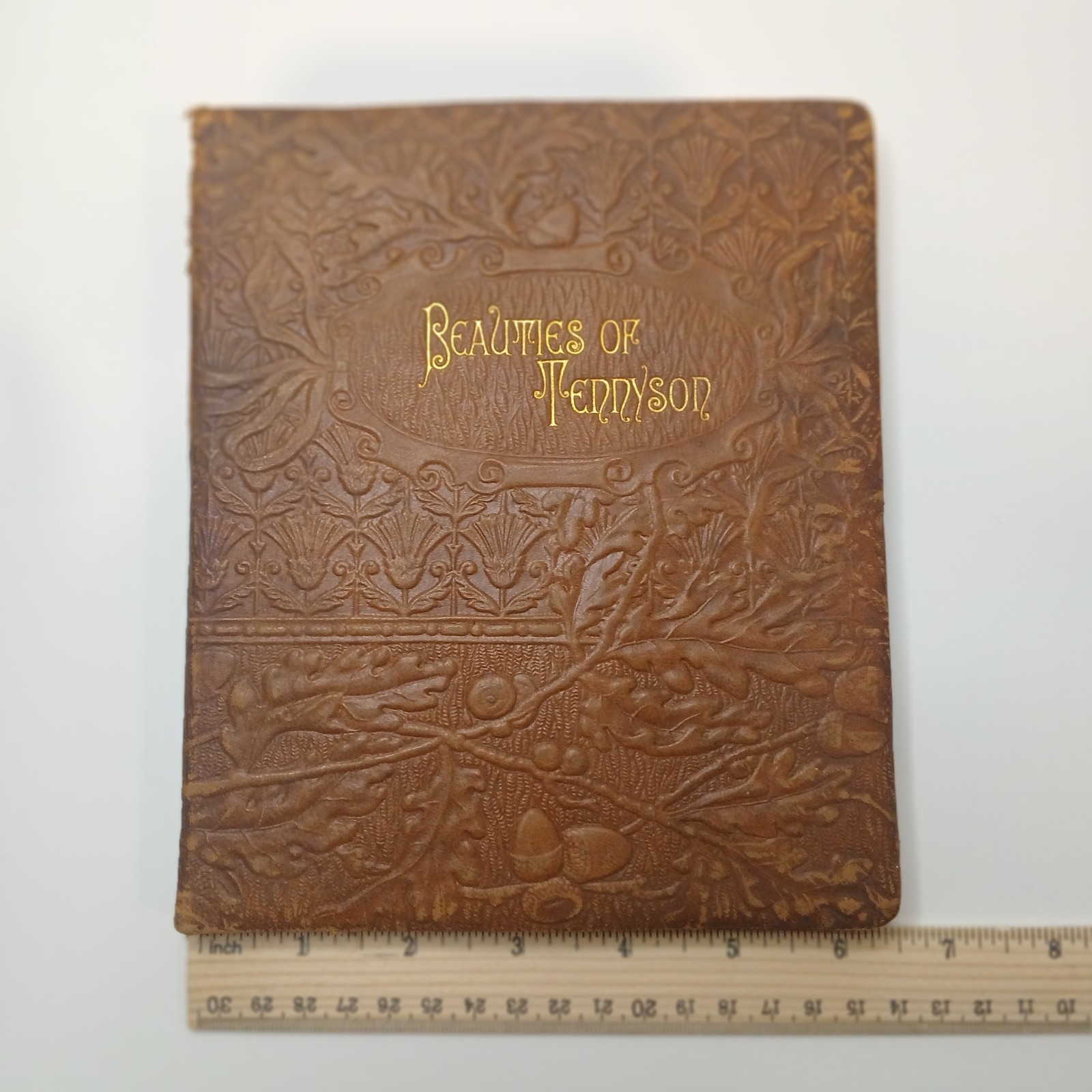 Beauties of tennyson antique collectable leather book 1885 embossed gold leaf