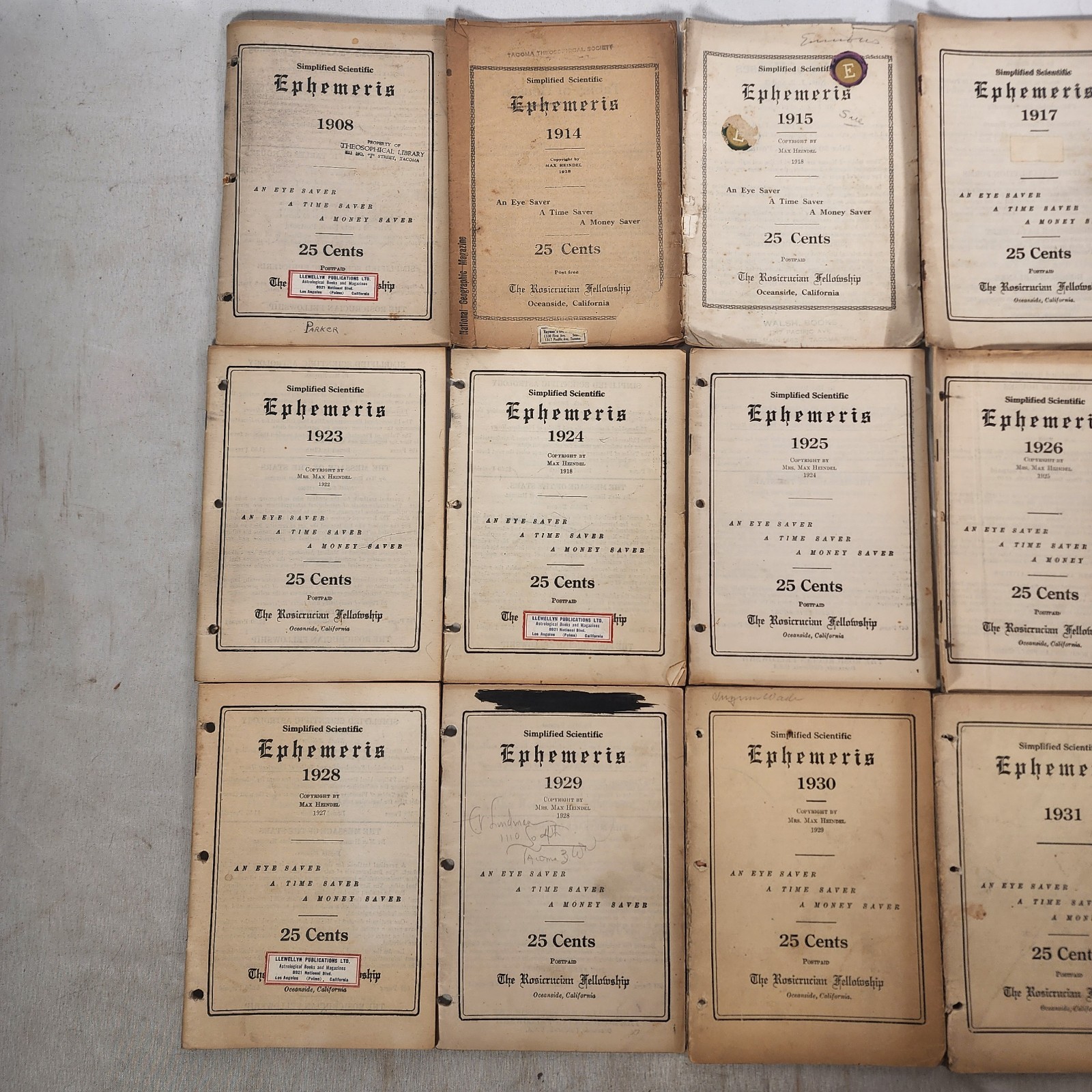 Lot 15 Simplified Scientific Ephemeris – Rosicrucian Fellowship 1908 – 1932