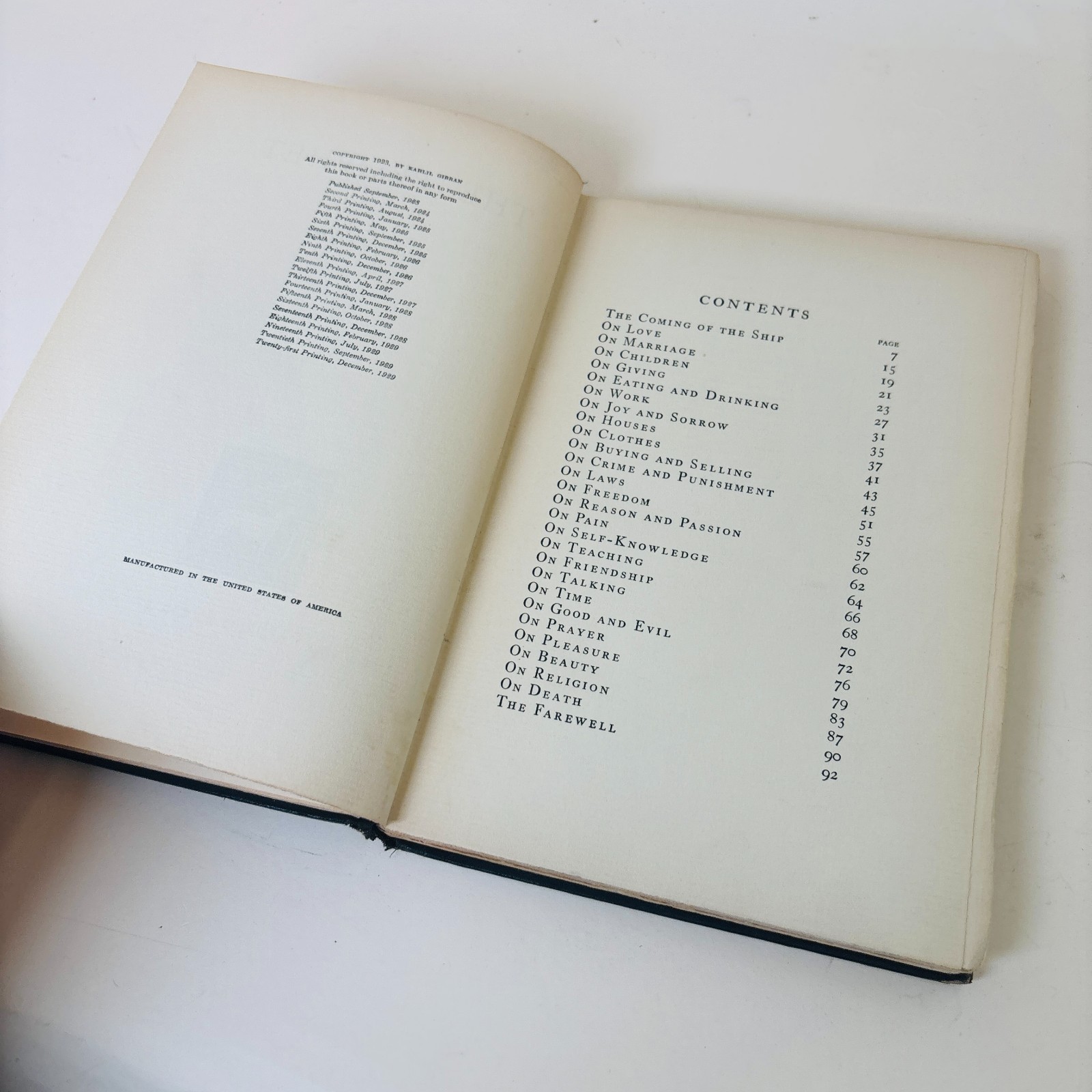 The Prophet by Kahlil Gibran 1929 First Ed. Twenty-First Printing Alfred A Knopf