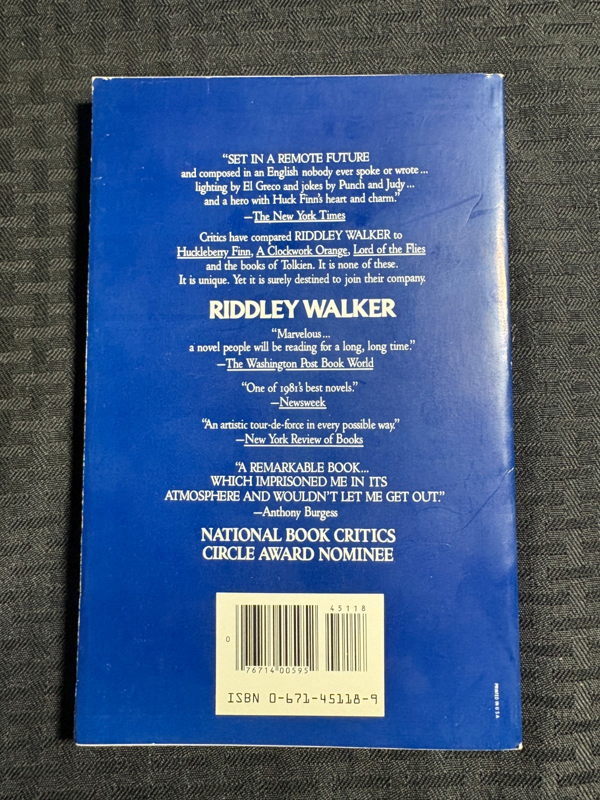 1982 RIDDLEY WALKER By Russell Hoban FN+ 6.5 1st WSP 45118-9 Paperback