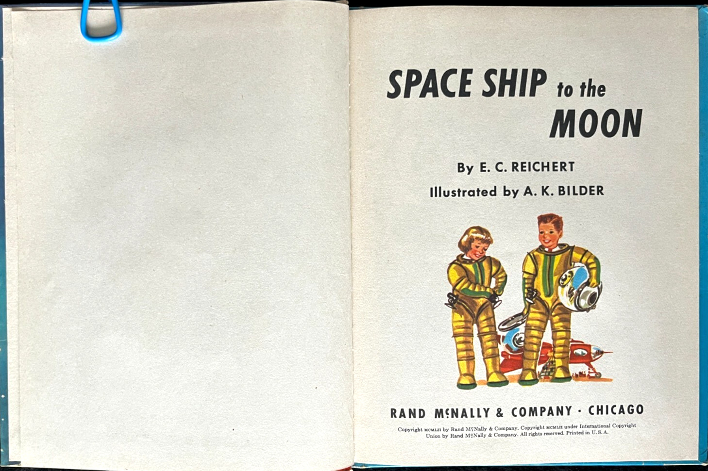 SPACESHIP TO THE MOON ~ vintage children’s 1st ed. Rand McNally Elf Book 1952 VG