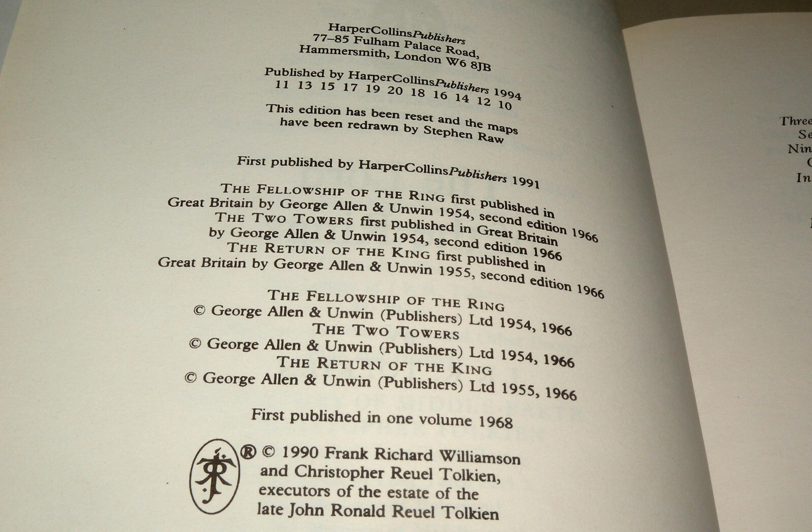 The Lord Of The Rings: J. R. R. Tolkien, 1994, Harper Collins, Hardback