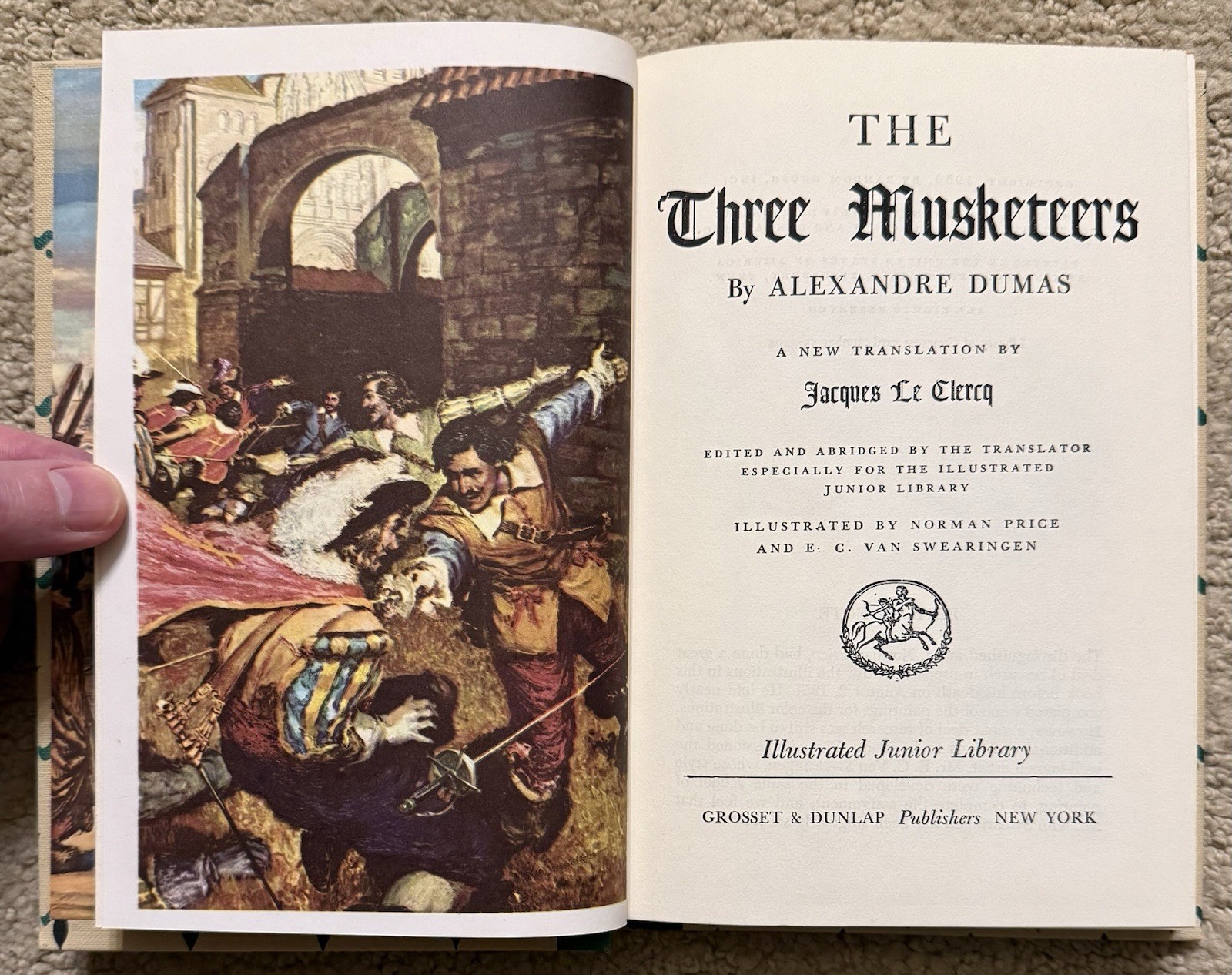 THE THREE MUSKETEERS BY ALEXANDRE DUMAS 1953 ILLUSTRATED JUNIOR LIBRARY HC