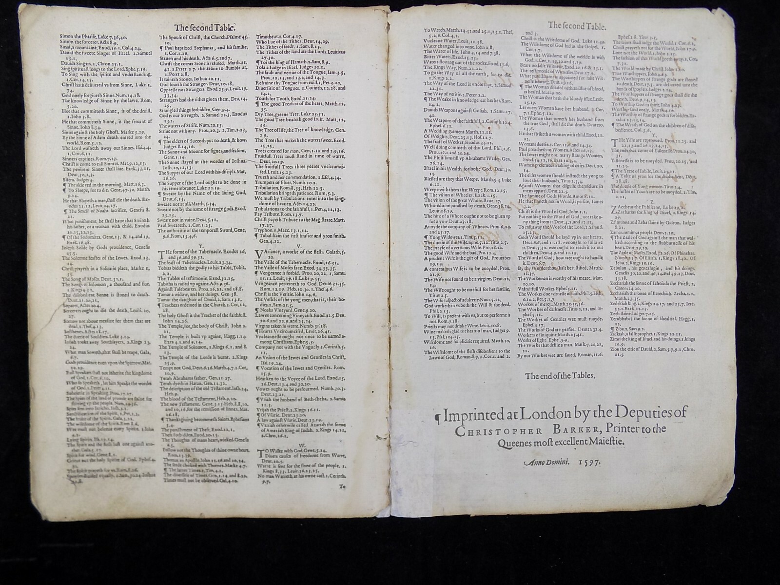1597 Geneva Bible Small Folio First and Second Tables – Concordance 9 leaves