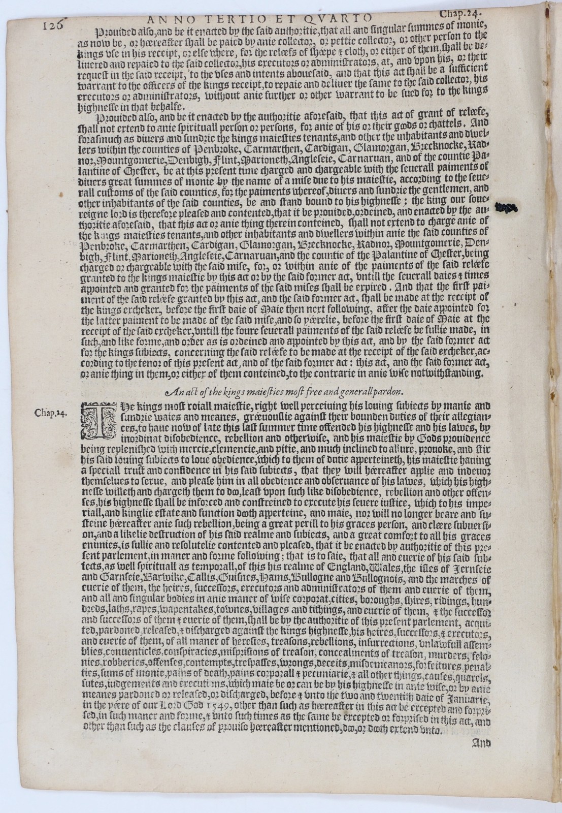 1587 Grafton Statutes Leaf Edward VI Royal Pardon Rebellion Tudor Law