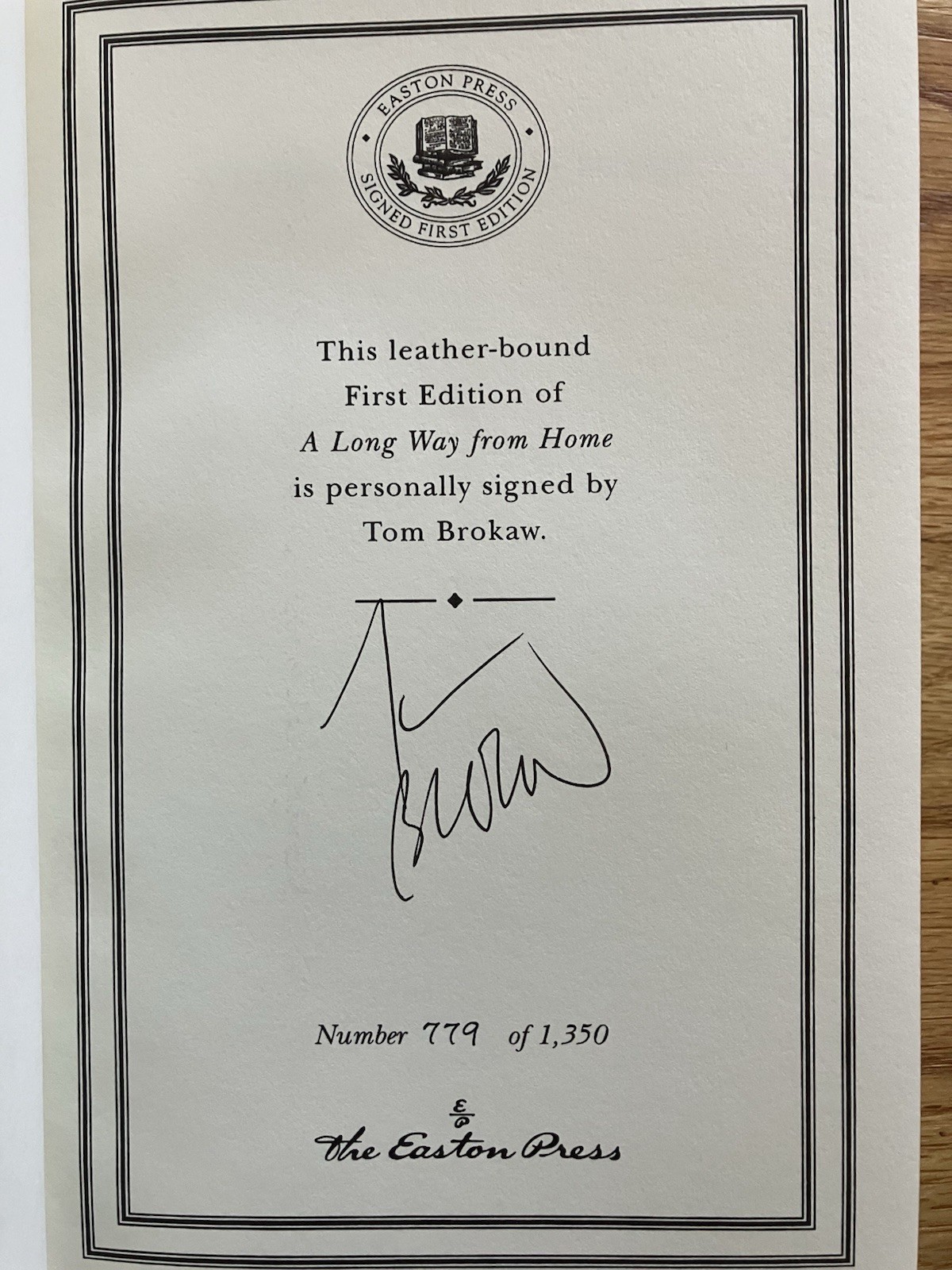 Tom Brokaw A Long Way From Home Signed Leather Collector’s Edition Easton Press