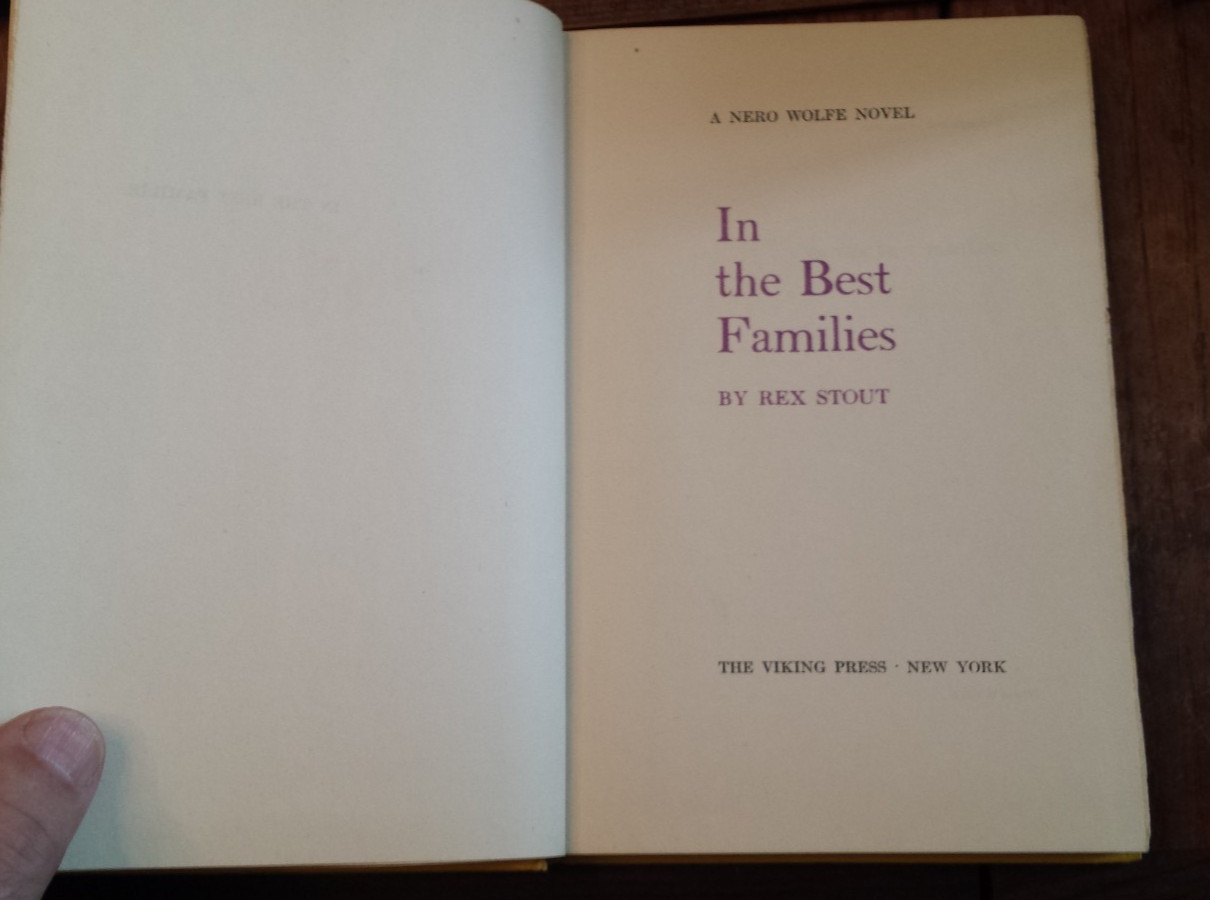 In The Best Families (Nero Wolfe) by Rex Stout 1950 Hardcover BCE