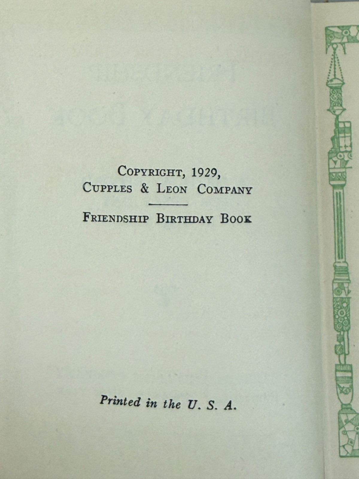 Friendship Birthday Book Cupples & Leon Company 1929