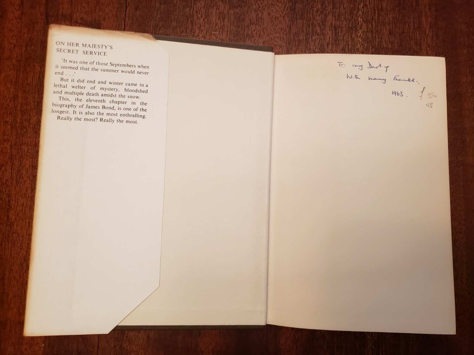 On Her Majesty’s Secret Service by Ian Fleming 1st edition, 1st impression U.K.