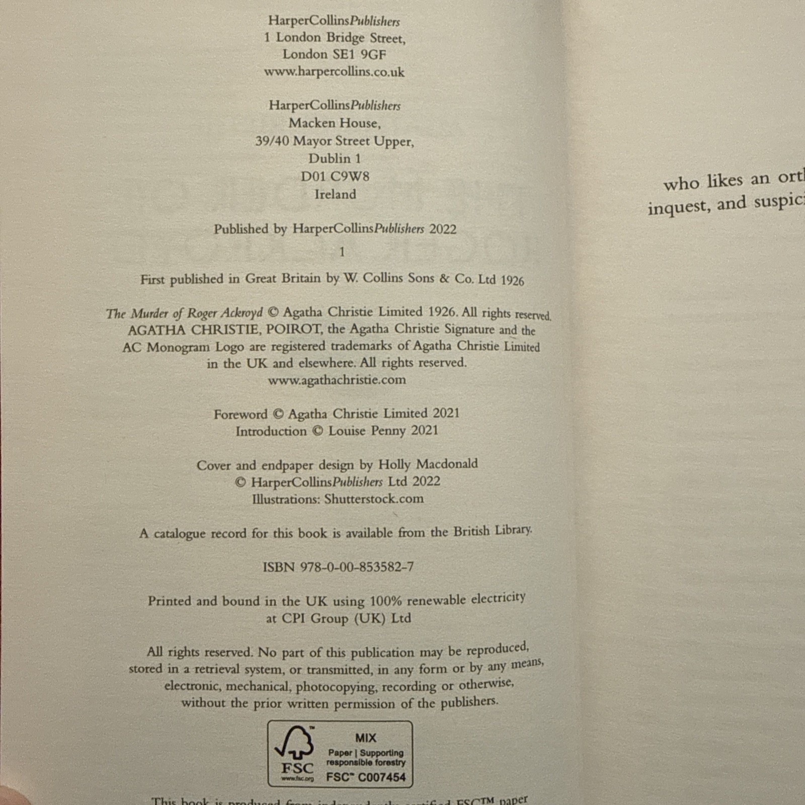 The Murder of Roger Ackroyd by Agatha Christie (Hardback Book)
