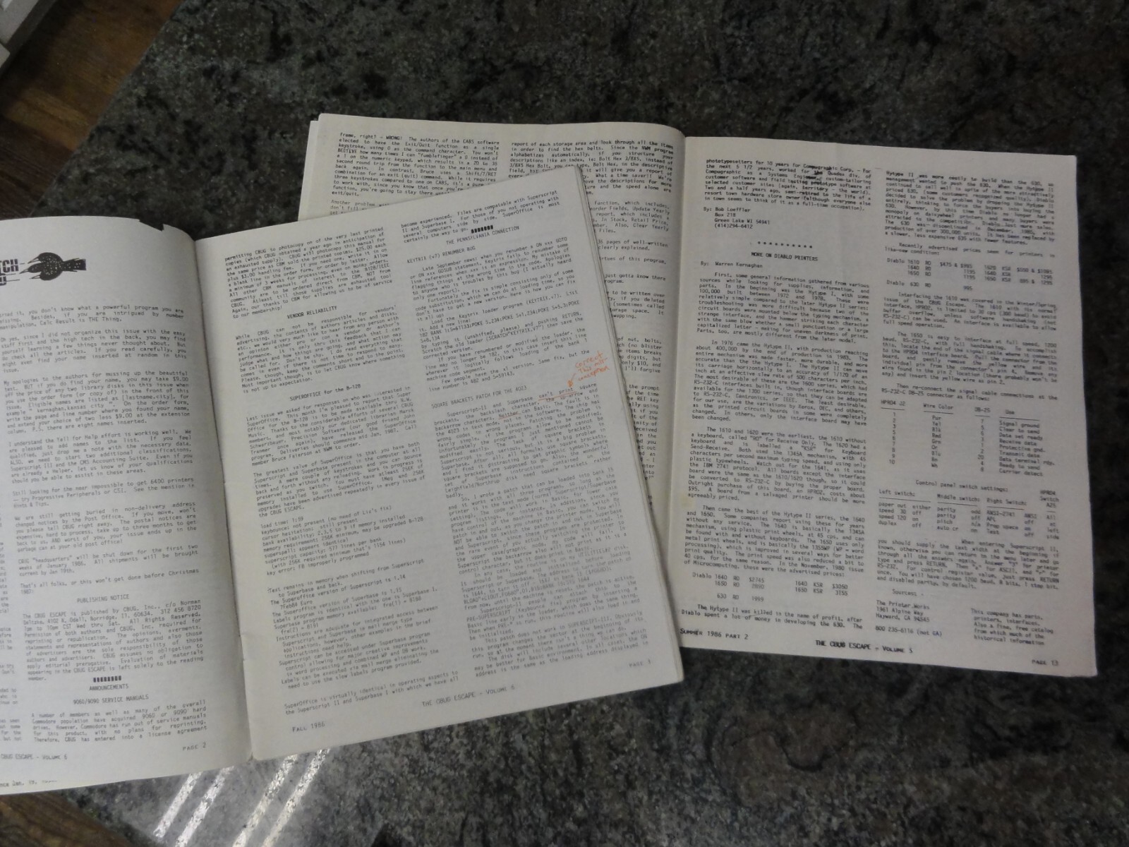 Commodore B128 Lot of 10 CBug Escape Chicago User’s Group 1st Issues 1985 + More