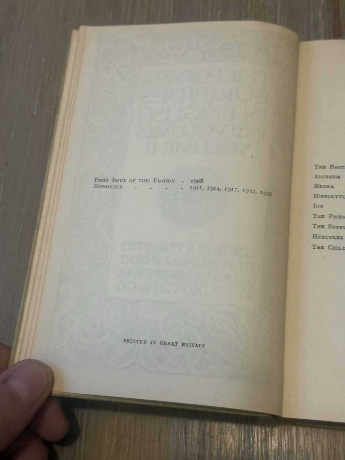The Plays of Euripides in English 1926 Hardcover /Volume II