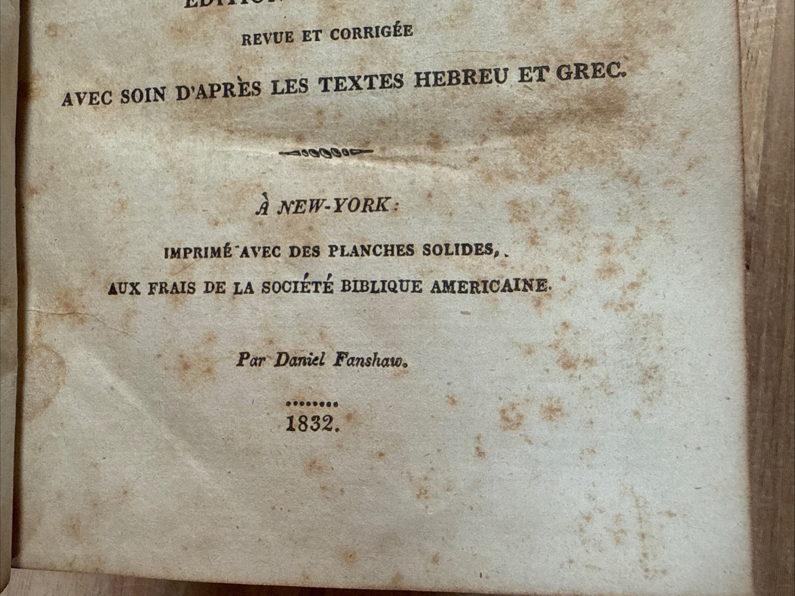 1832 HOLY BIBLE french LA SAINTE BIBLE new york AMERICAN BIBLE SOCIETY 3rd ED.