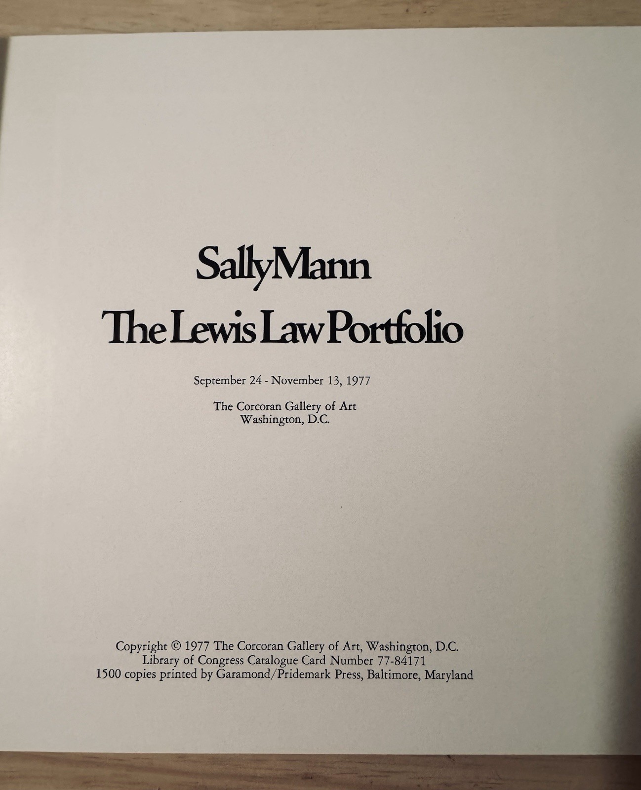 Sally Mann/The Lewis Law Portfolio, Publisher: The Corcoran Gallery Of Art, 1977