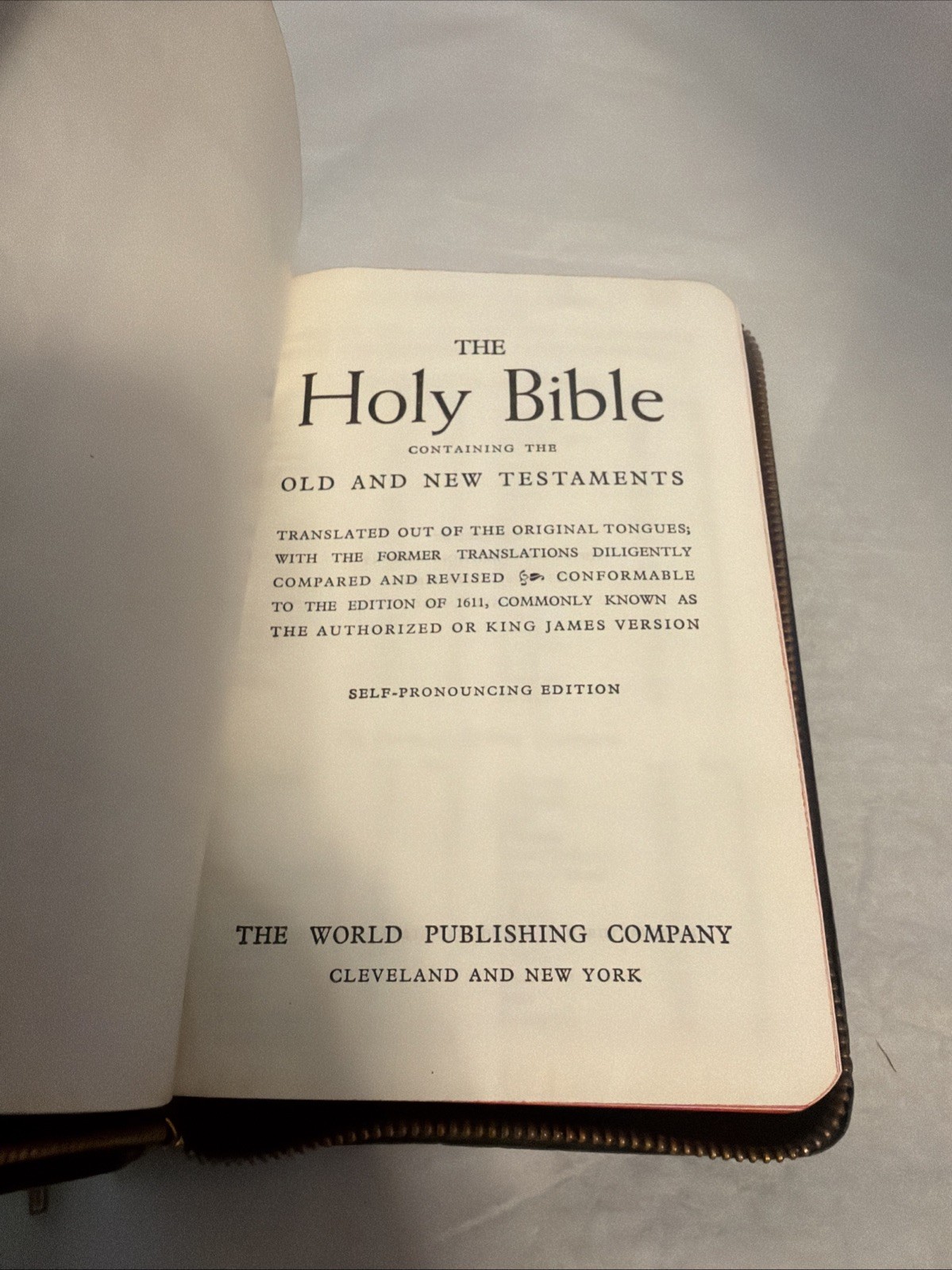 vtg Holy Bible Illustrated Self Pronouncing World Publishing 1950s Zip Black