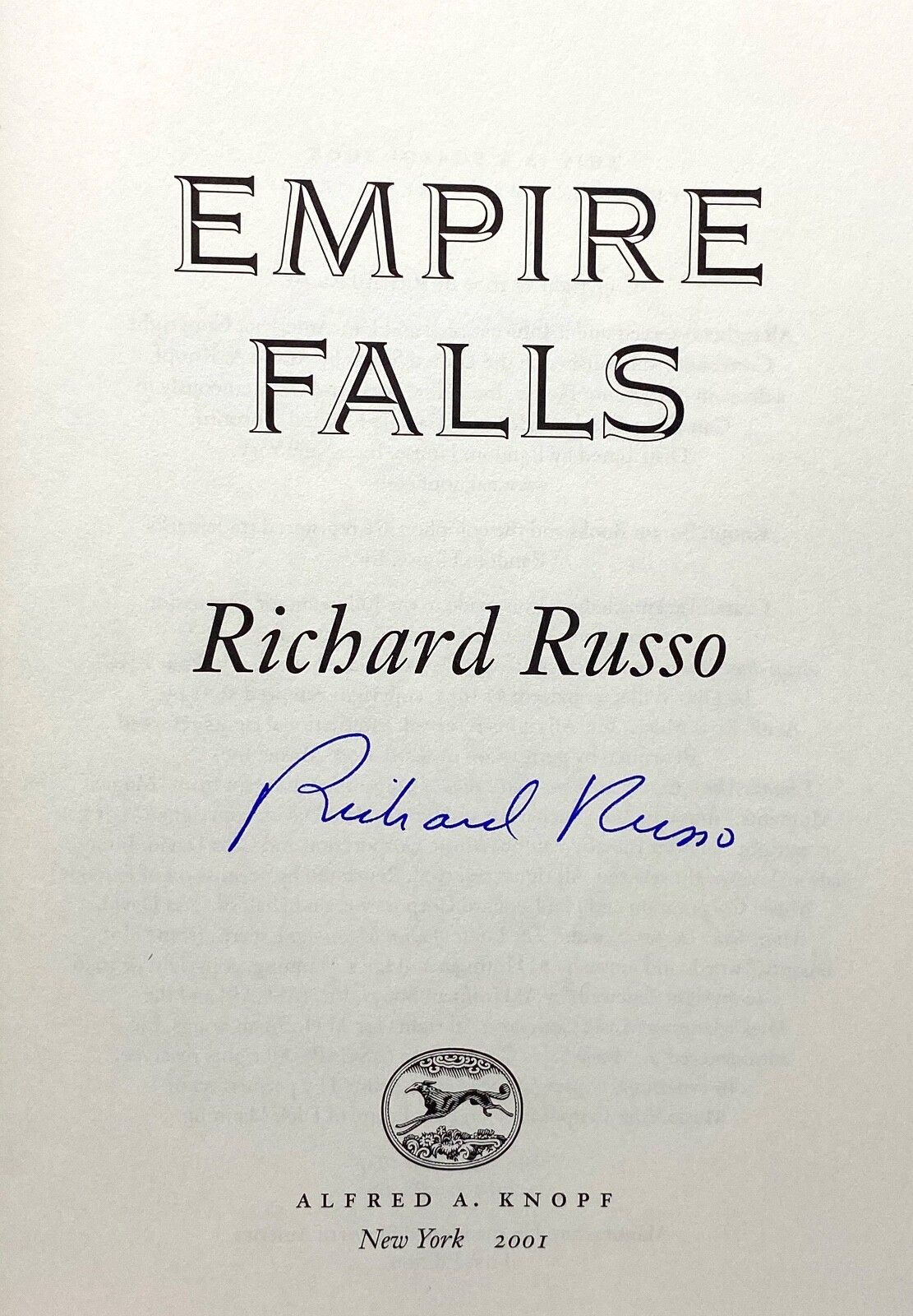 Richard Russo – Empire Falls – 1st 1st – SIGNED – Pulitzer Prize / HBO Series