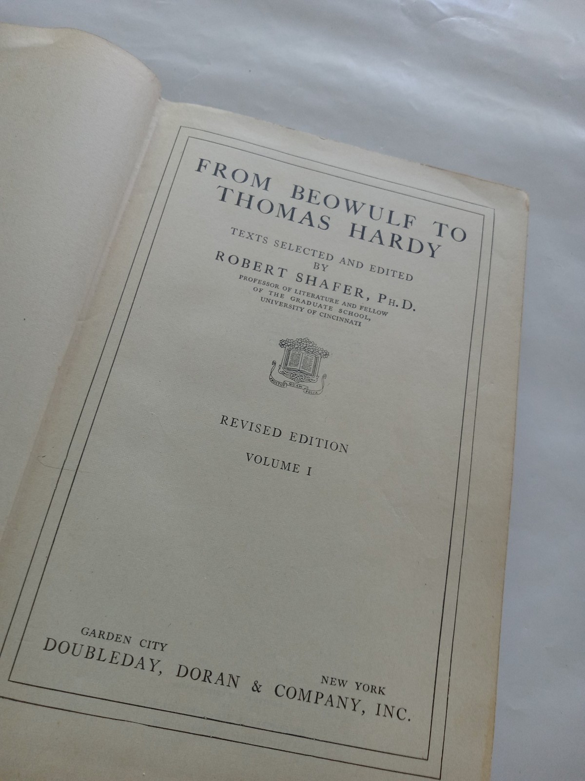 1931 From Beowulf to Thomas Hardy / Robert Shafer / Volumes 1 & 2 HC TWO BOOKS