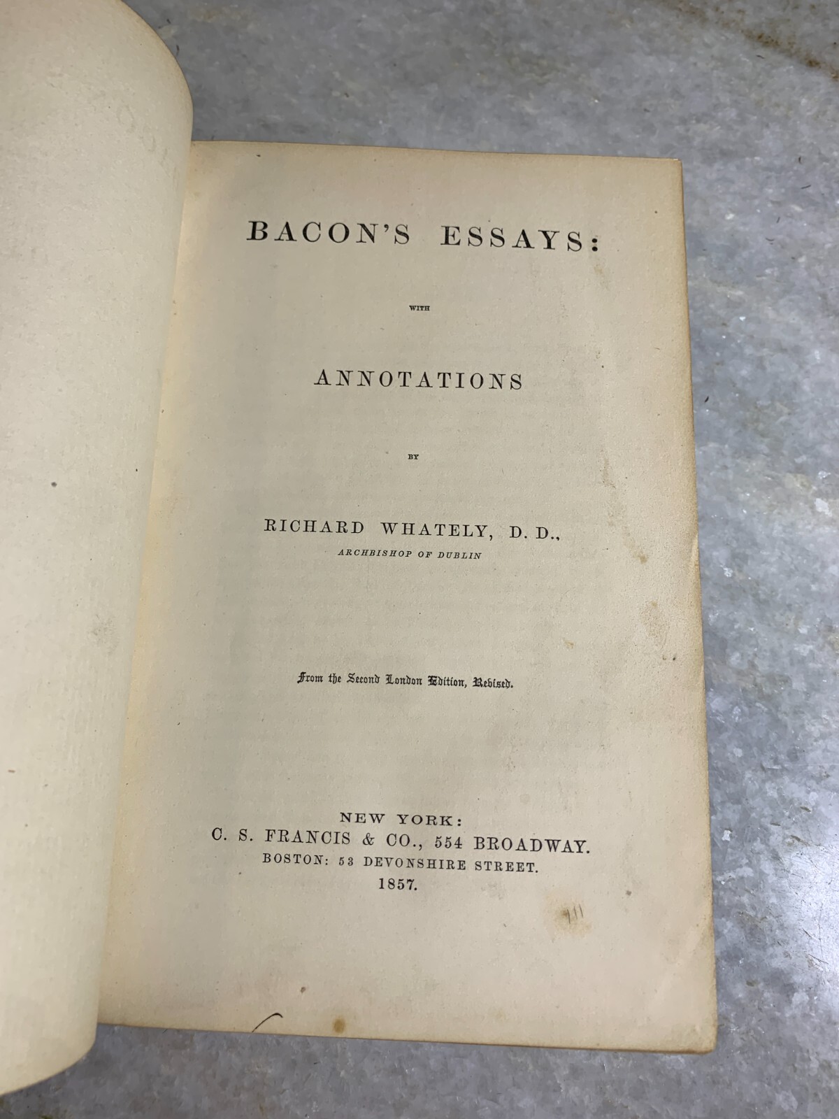 Antique 1857 Leather Ornate Gilded Embossed Victorian Book Bacon’s Essays 1st Ed