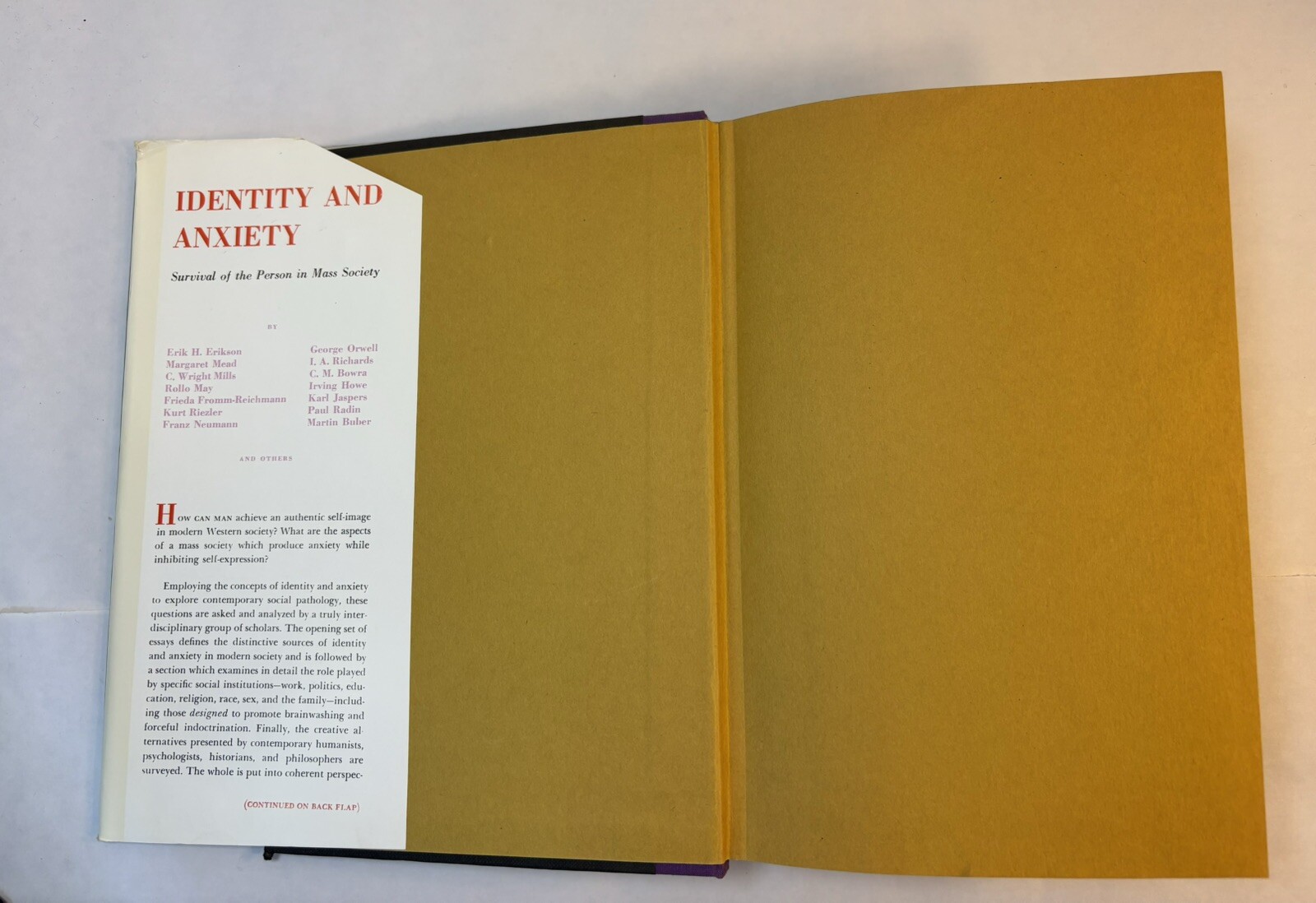 Identity And Anxiety Edited By Stein, Vidich & White 1963 4th Print HC w/ DJ