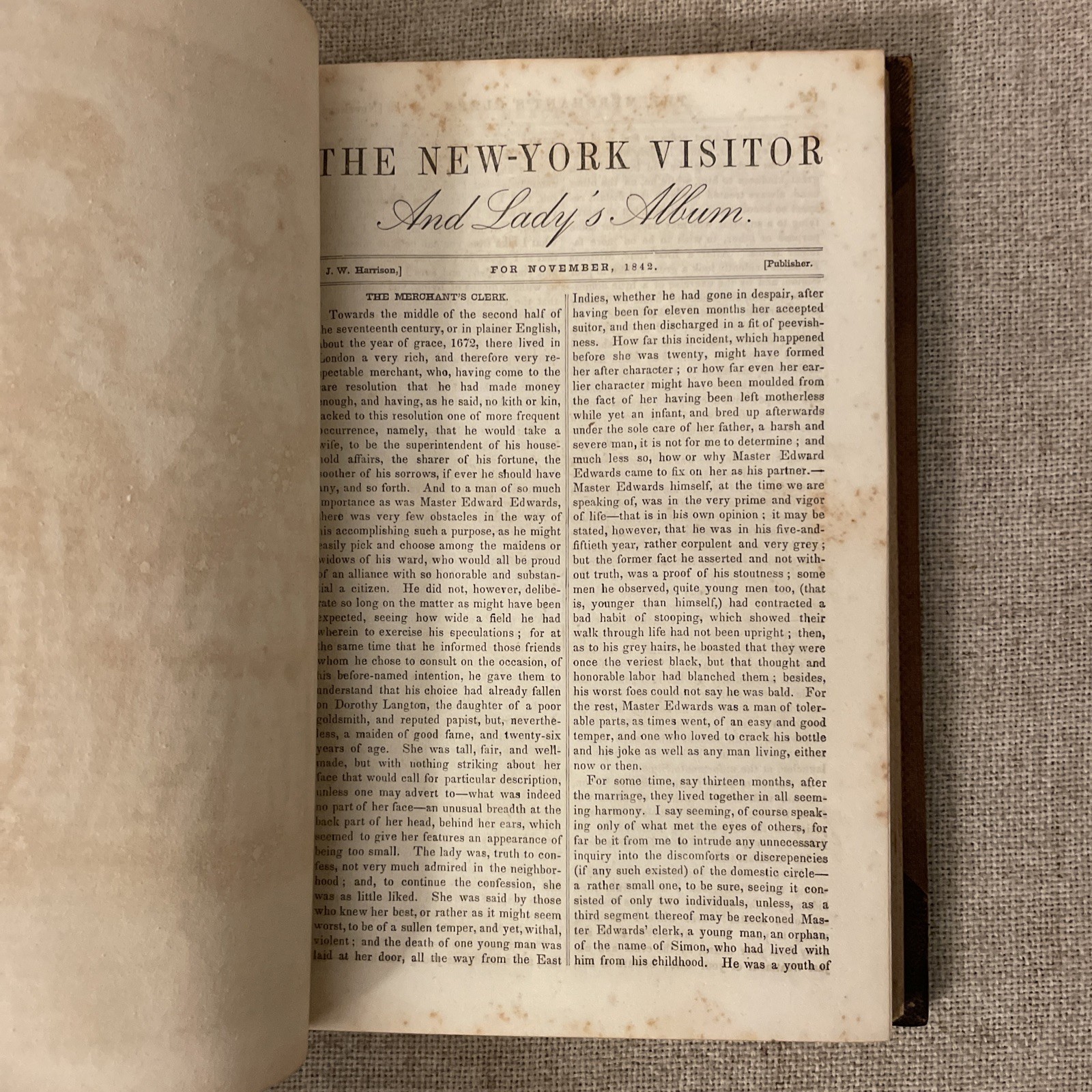 The New York Visitor And Lady’s Album July 1842 To June 1843 Leather Color Eng.