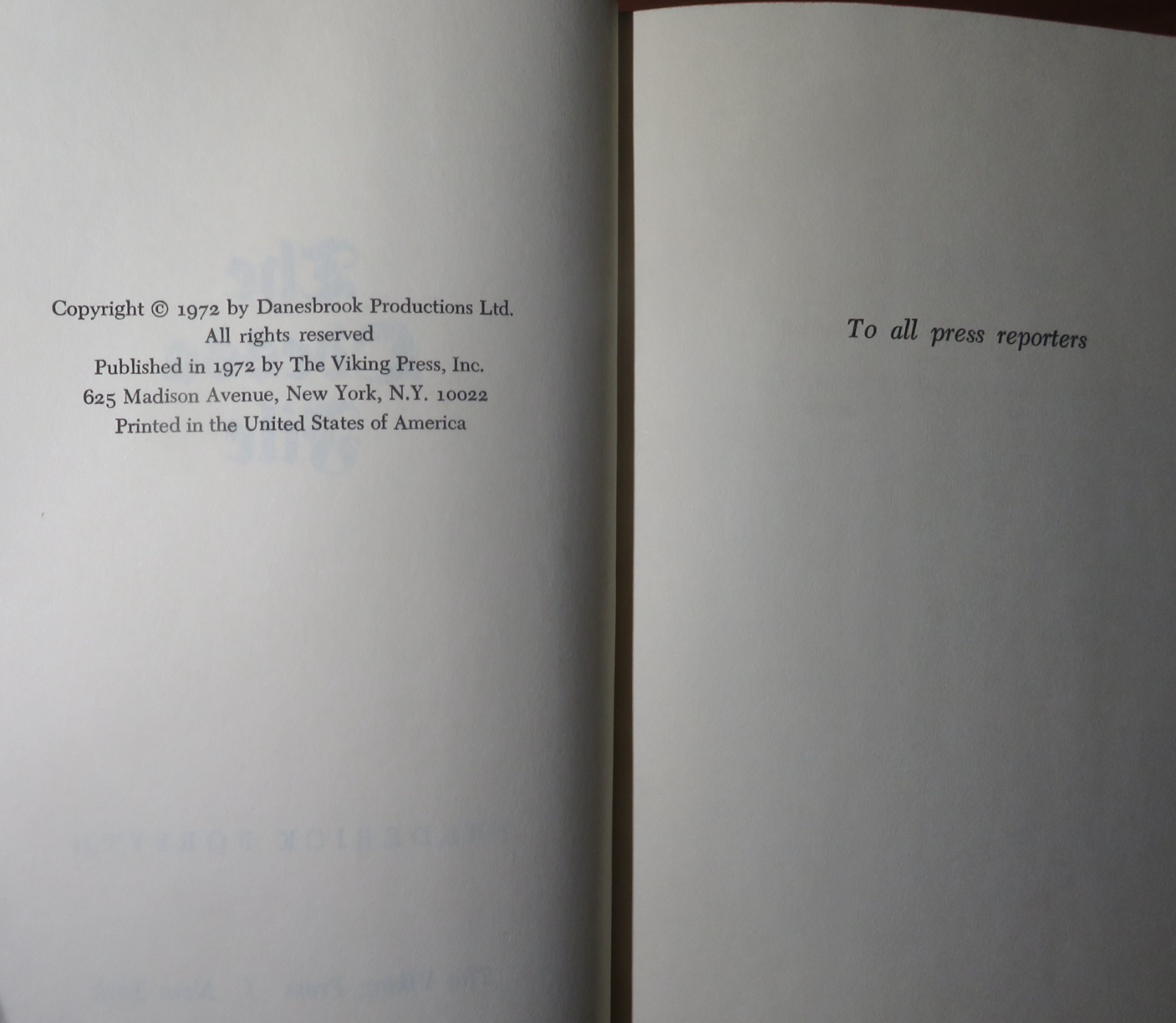 The Odessa File by Frederick Forsyth, Viking Press 1972