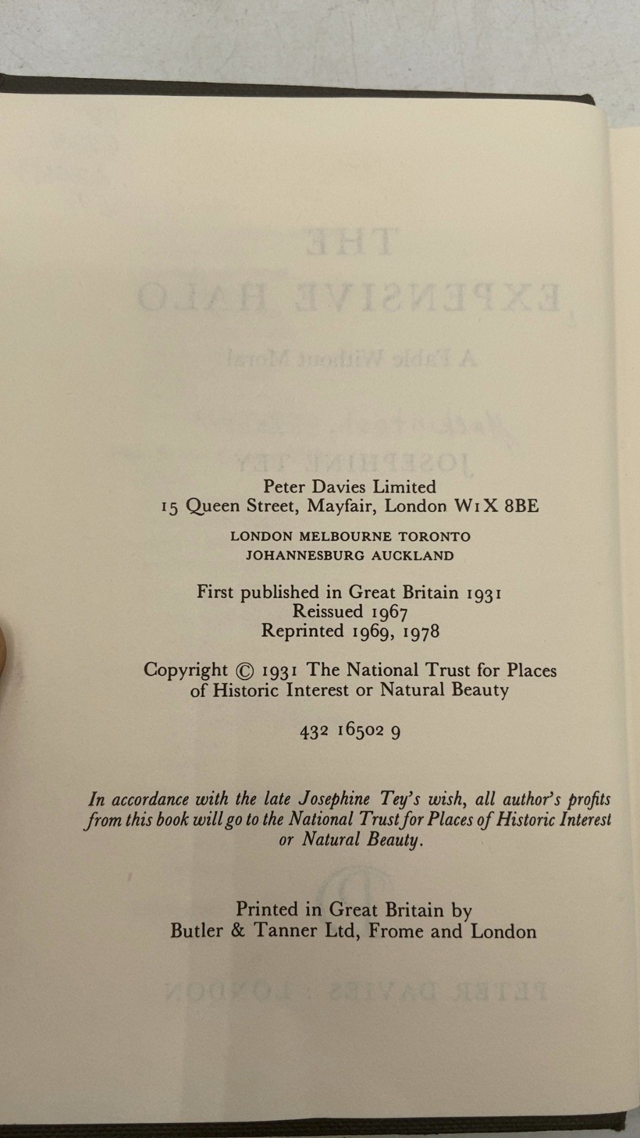 THE Expensive Halo Josephine TEY Hardcover Reprinted 1978 1978