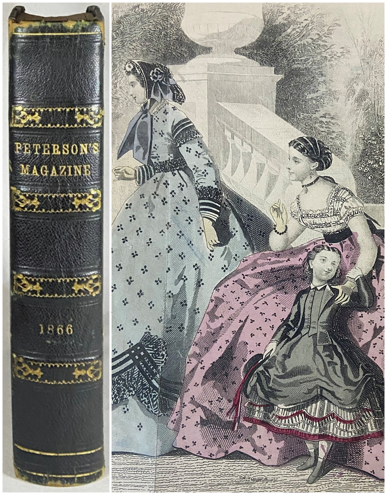 1866 PETERSON’S MAGAZINE Victorian Fashion 11 HAND COLORED PLATES Antique Book