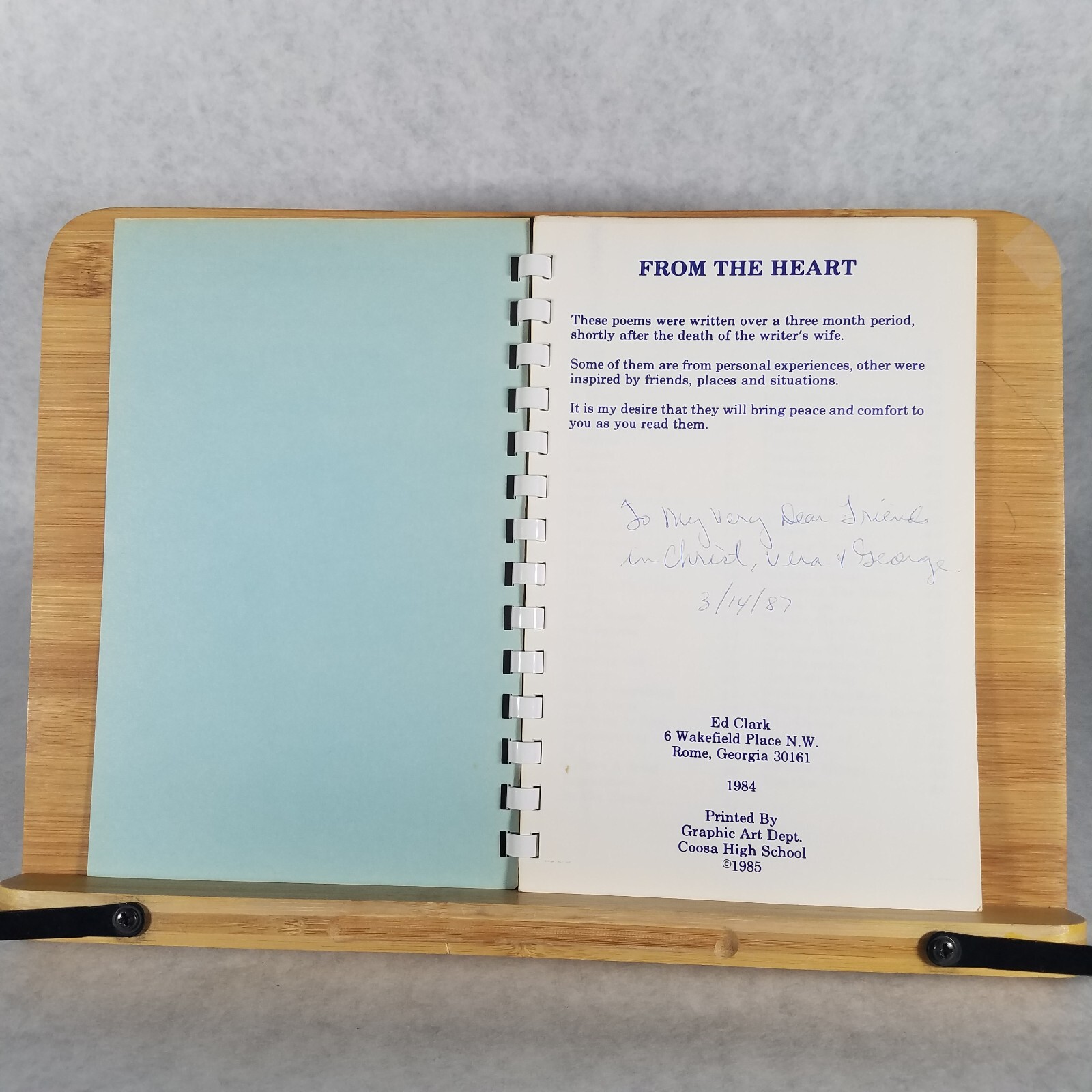 From the Heart: A Collection of Poems – Spiral Bound Paperback by Ed Clark 1984