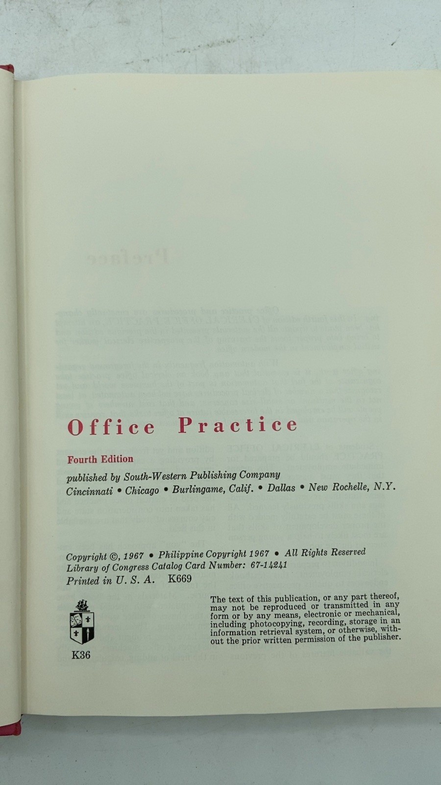 Clerical Office Practice Arney, Meehan, Paskmark Hardcover Fourth Edition 1967
