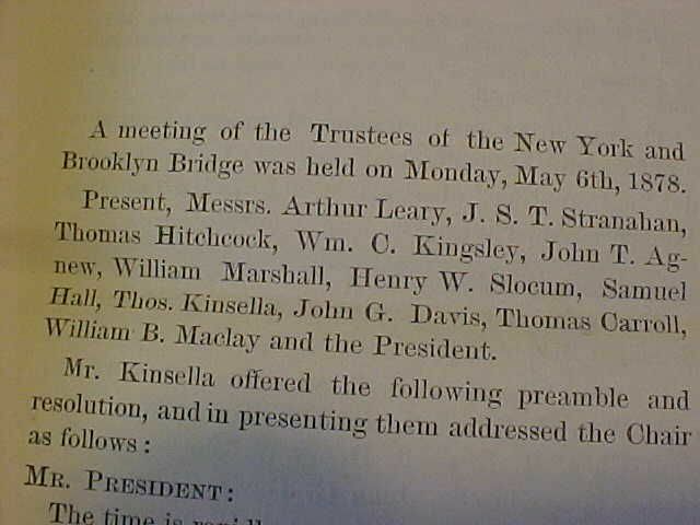 RARE 1881 NEW YORK & BROOKLYN BRIDGE REPORT TO TRUSTEES PAMPHLET