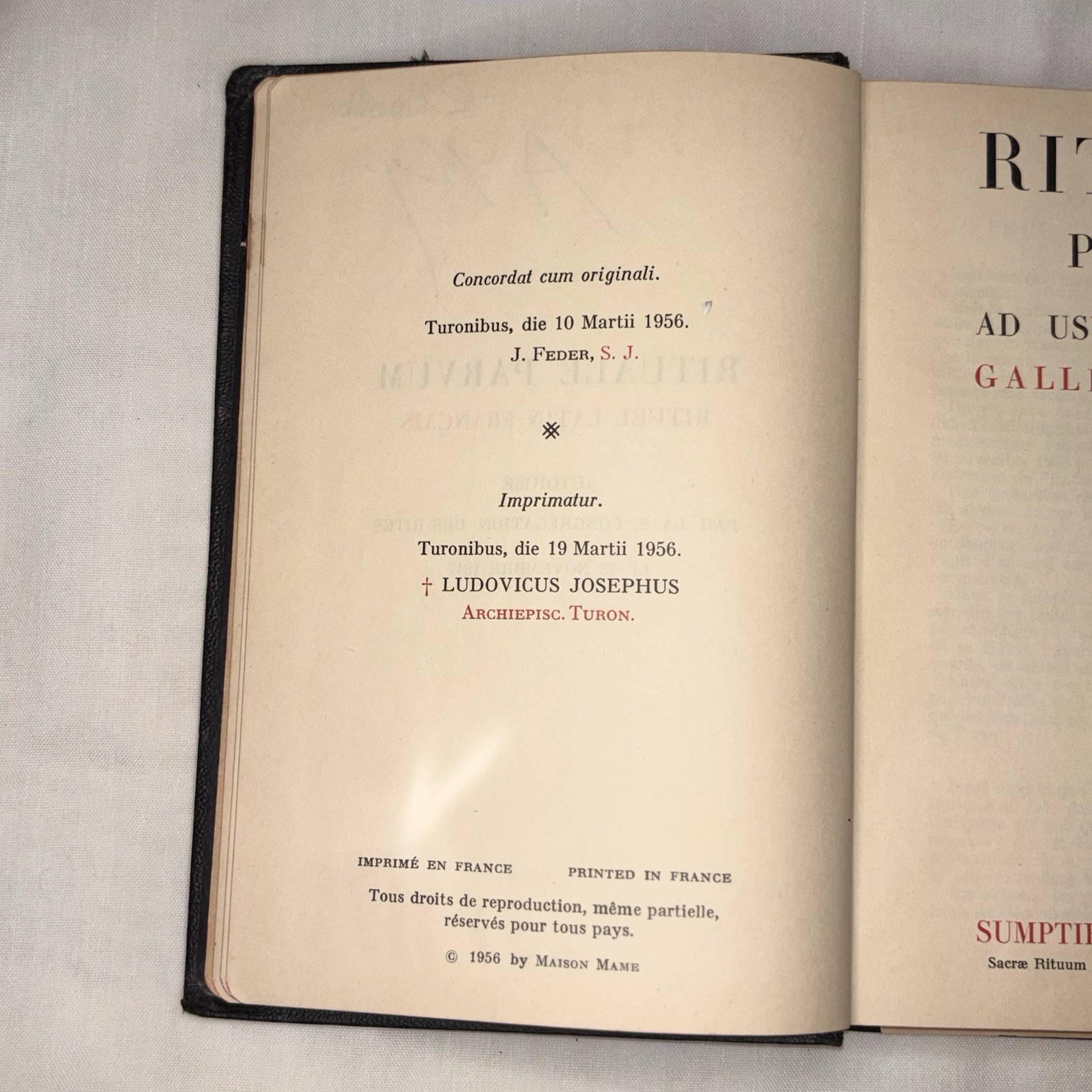 1956 Rituale Parvum Ad Usum Dioecesium Gallicae Linguae Catholic Ritual Book