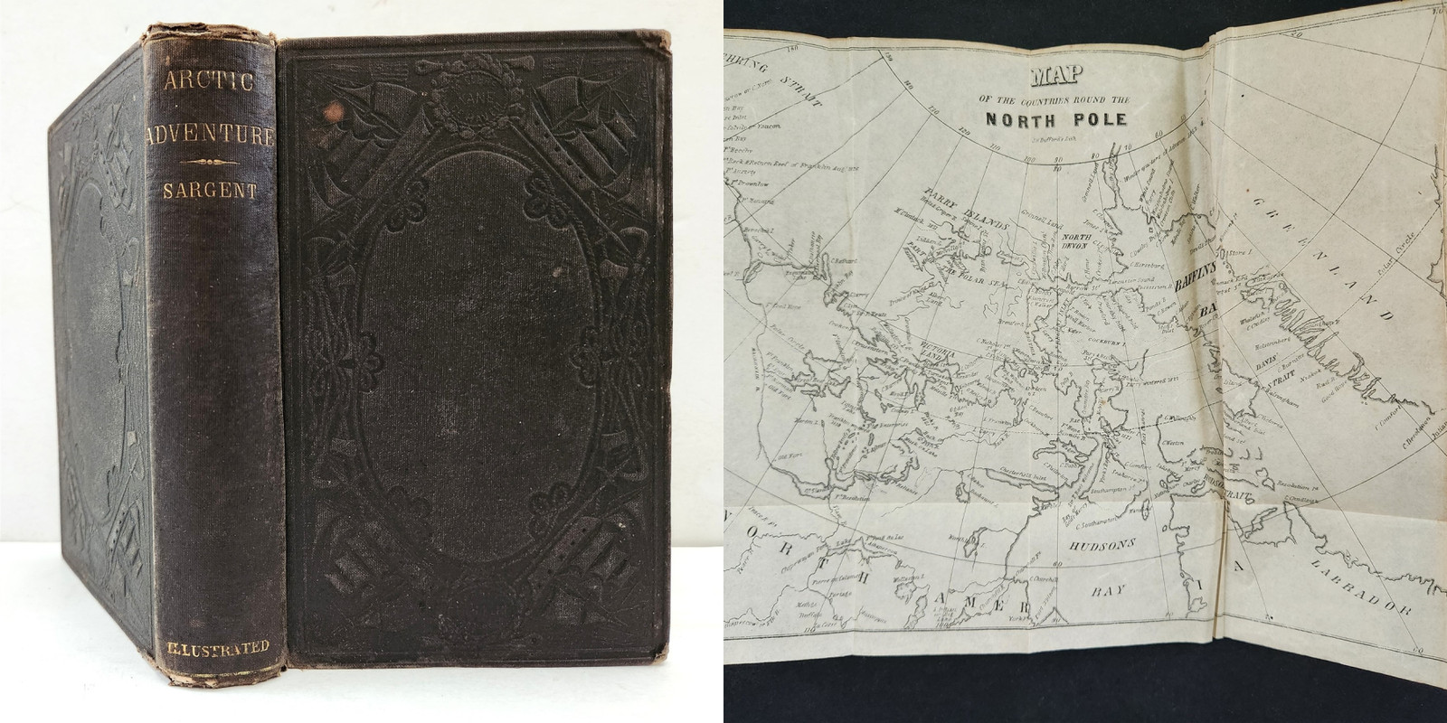 1858 antique ARCTIC ADVENTURE by SEA LAND w FOLDOUT north pole MAP 480pg BOOK