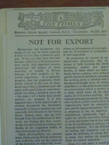 UK Export Controls Lot – PATRIMONY MANUSCRIPTS & ARCHIVES POLICY – 1966-67