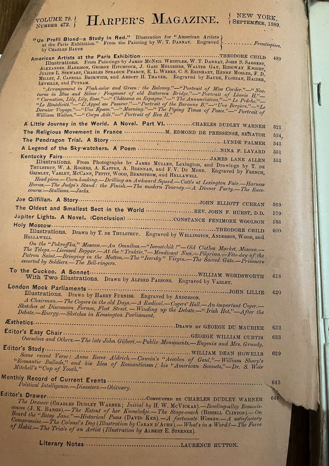 Henry Mills Alden / Harper’s New Monthly Magazine No 472 September 1889 1st ed