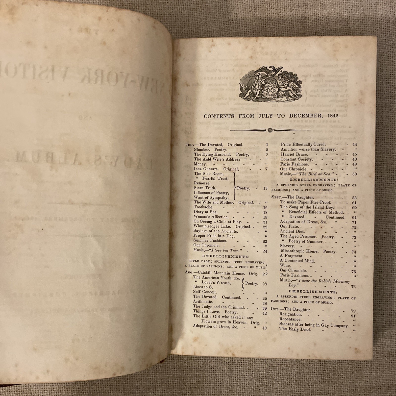 The New York Visitor And Lady’s Album July 1842 To June 1843 Leather Color Eng.