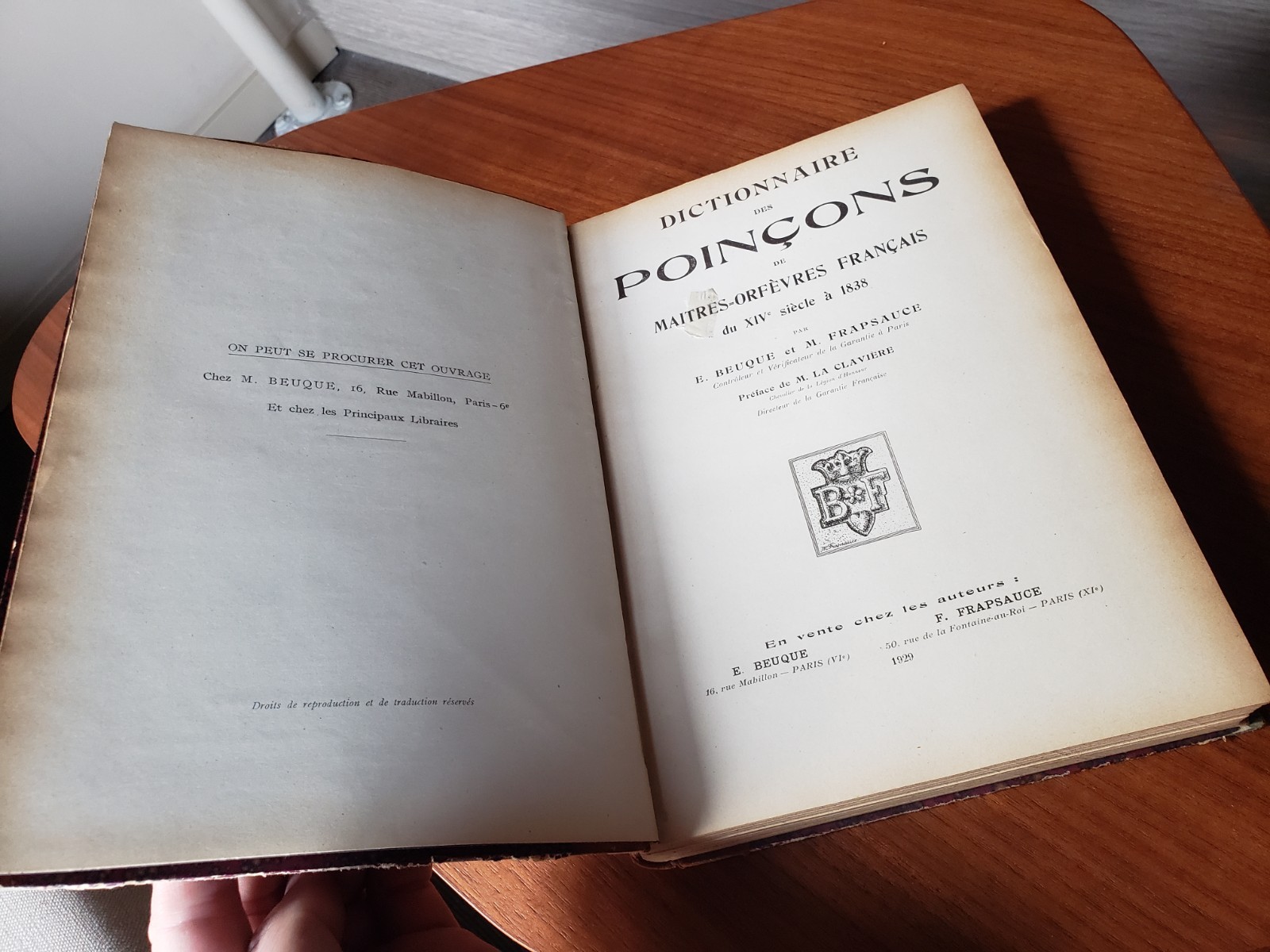 Dictionnaire des Poinçons 1929 Dictionary French Silver Marks Beuque Frapsauce