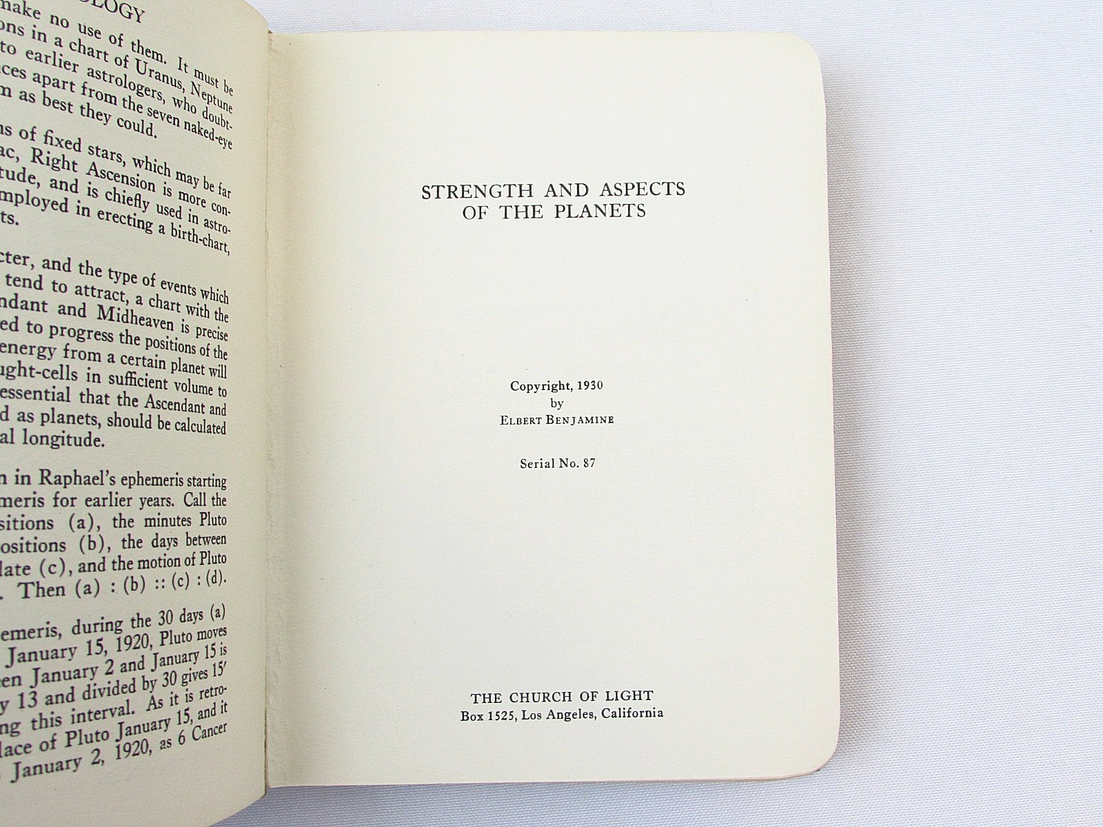 Brotherhood of Light VIII Horary Astrology C C Zain Elbert Benjamine 1930 HC