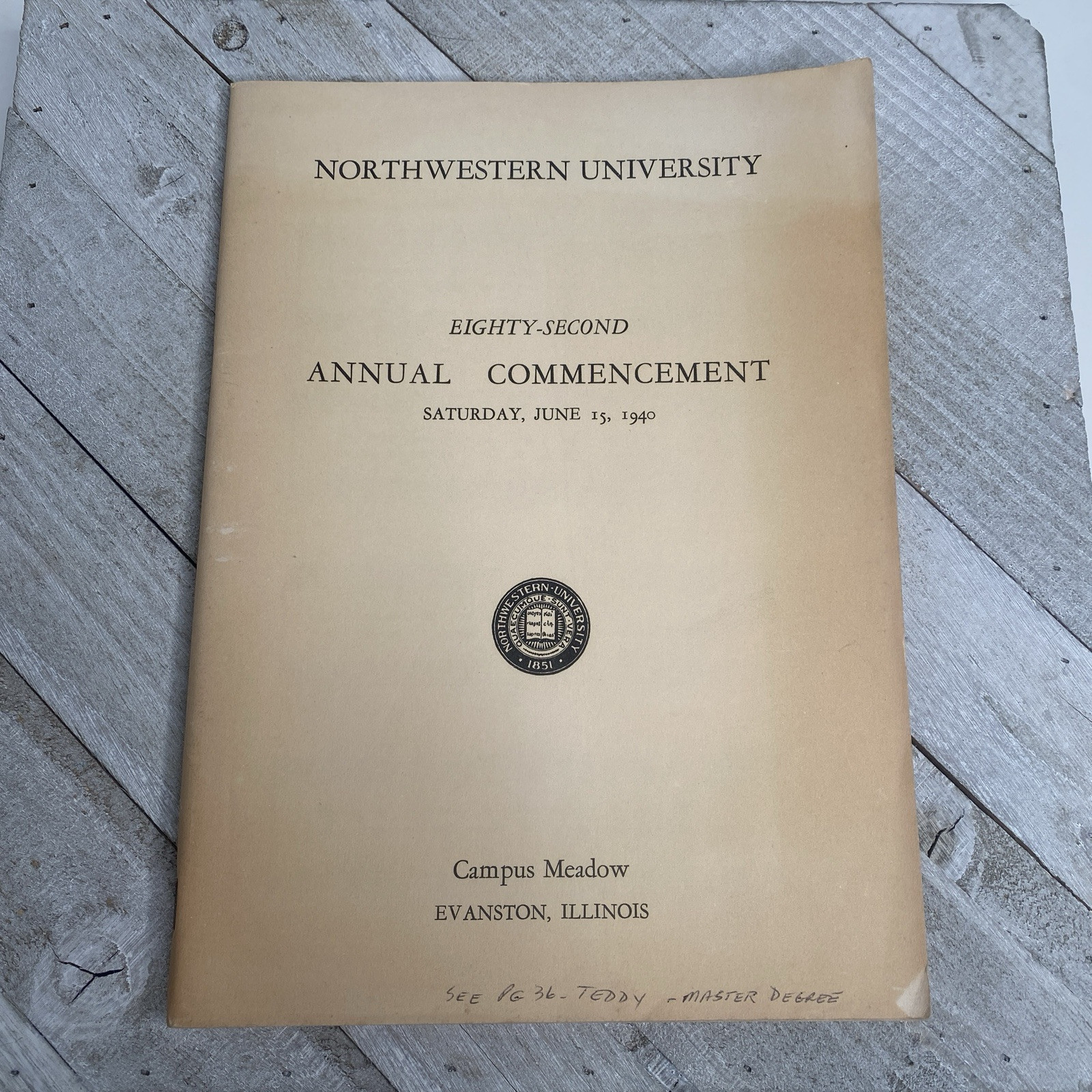1940 Northwestern University 82nd Annual Commencement 54 pgs Evanston Illinois