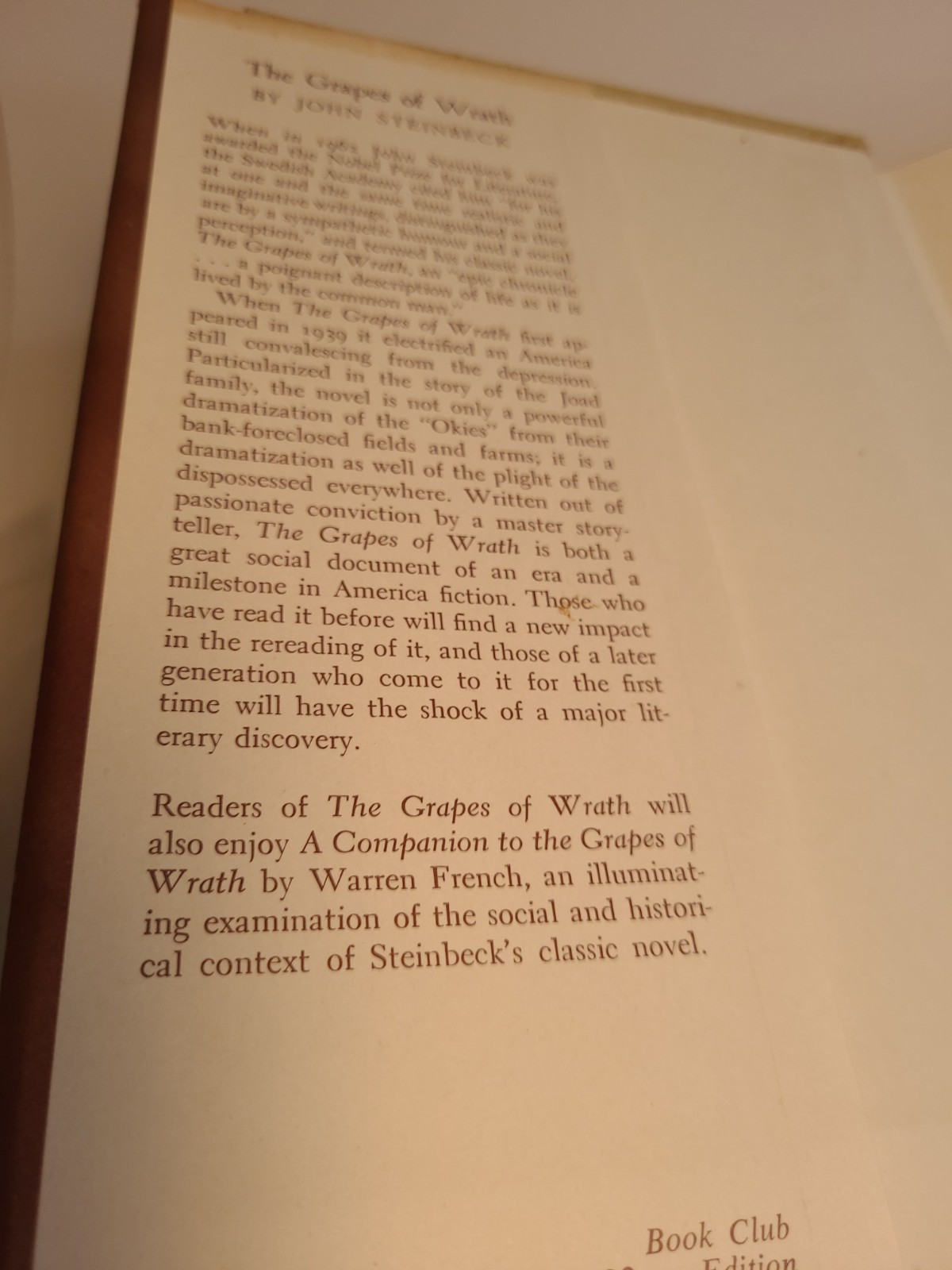 The Grapes of Wrath by John Steinbeck 1939 Viking Press 1st Book Club Edition DJ